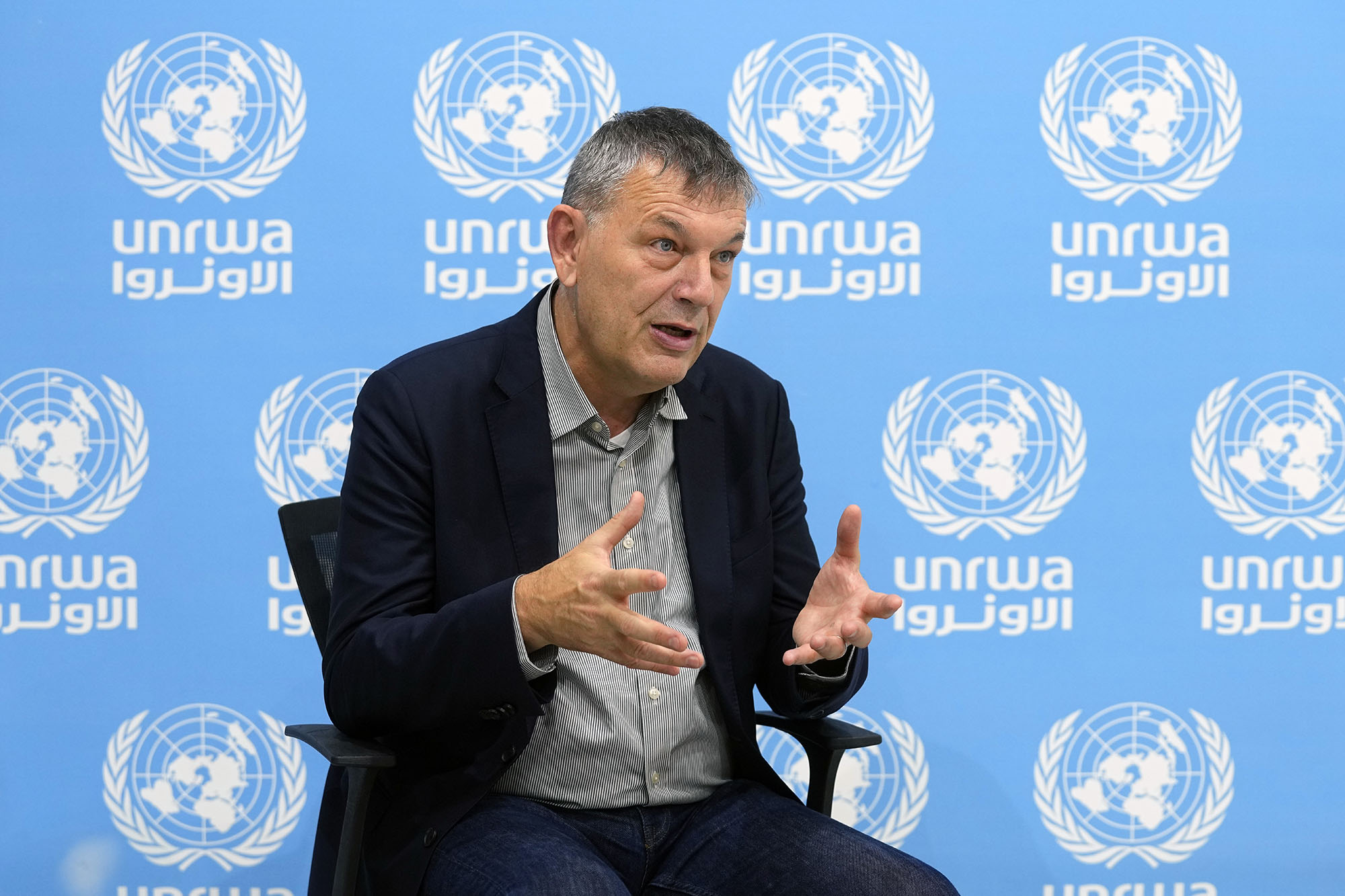 The Commissioner-General of the U.N. agency for Palestinian refugees, Philippe Lazzarini, speaks during an interview at the UNRWA headquarters in Beirut, Lebanon, on December 6.