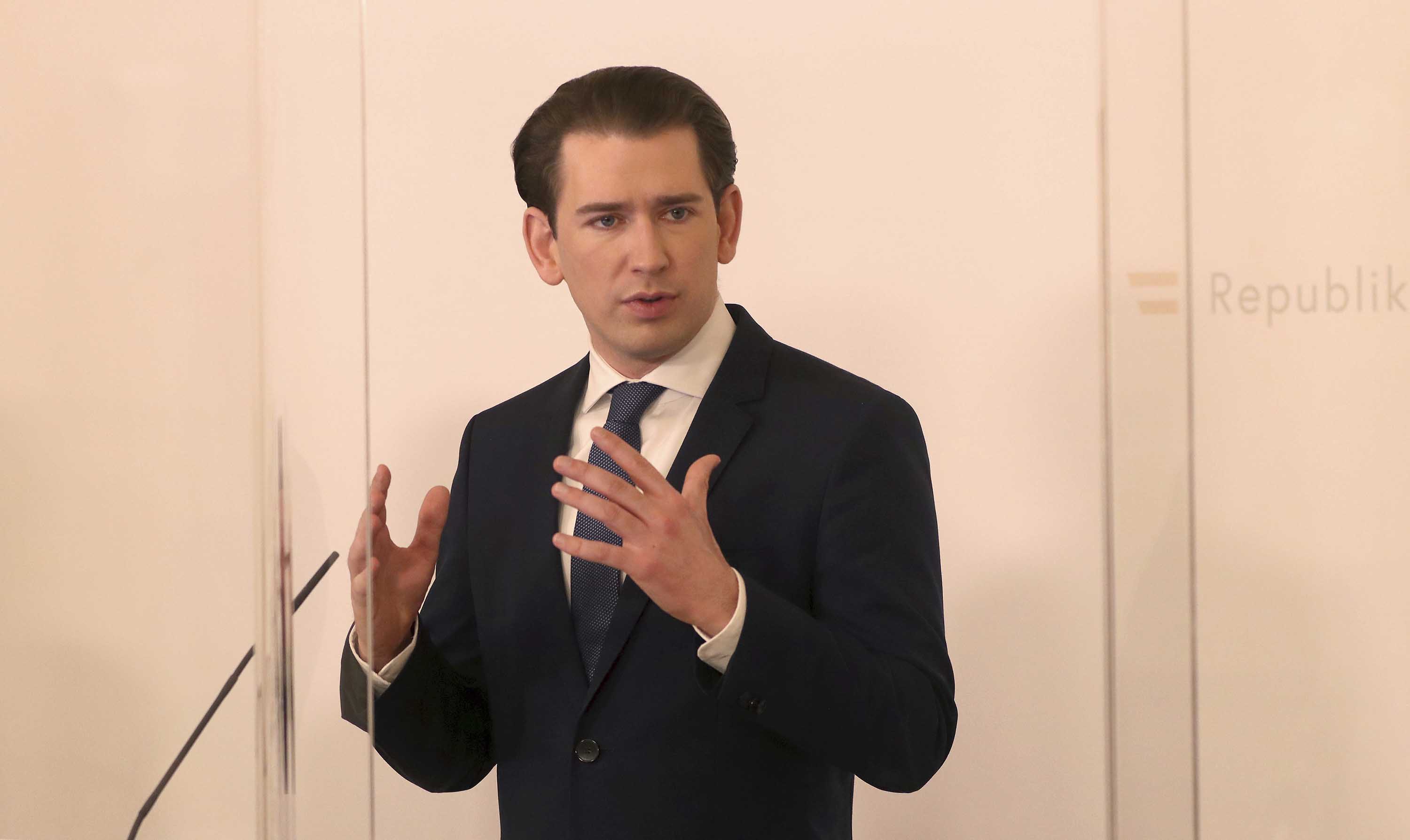 Austrian Chancellor Sebastian Kurz speaks at a news conference at the federal chancellery in Vienna on March 1. 