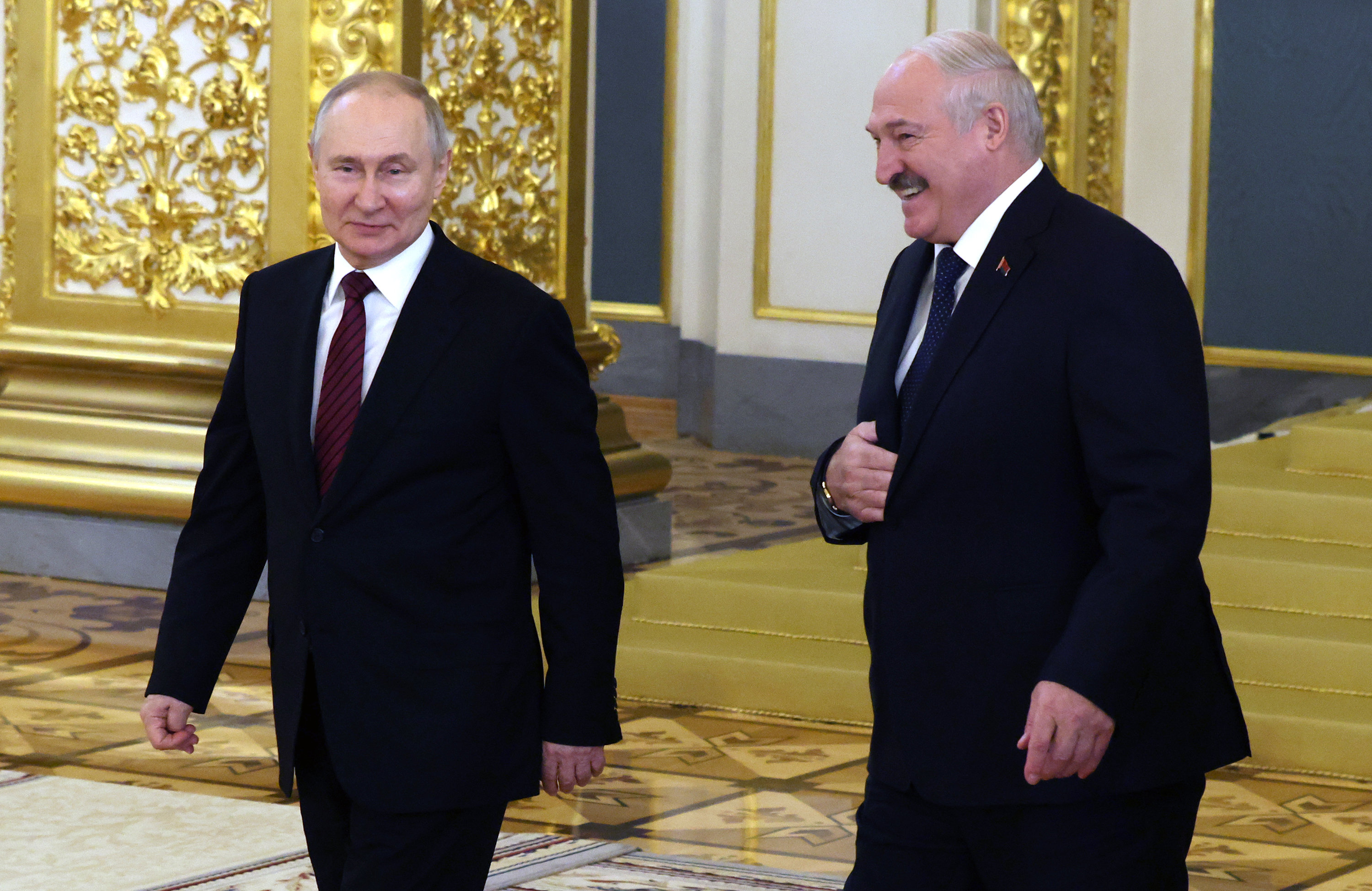 Russian President Vladimir Putin and Belarusian President Alexander Lukashenko attend a council meeting on May 25, in Moscow, Russia. 