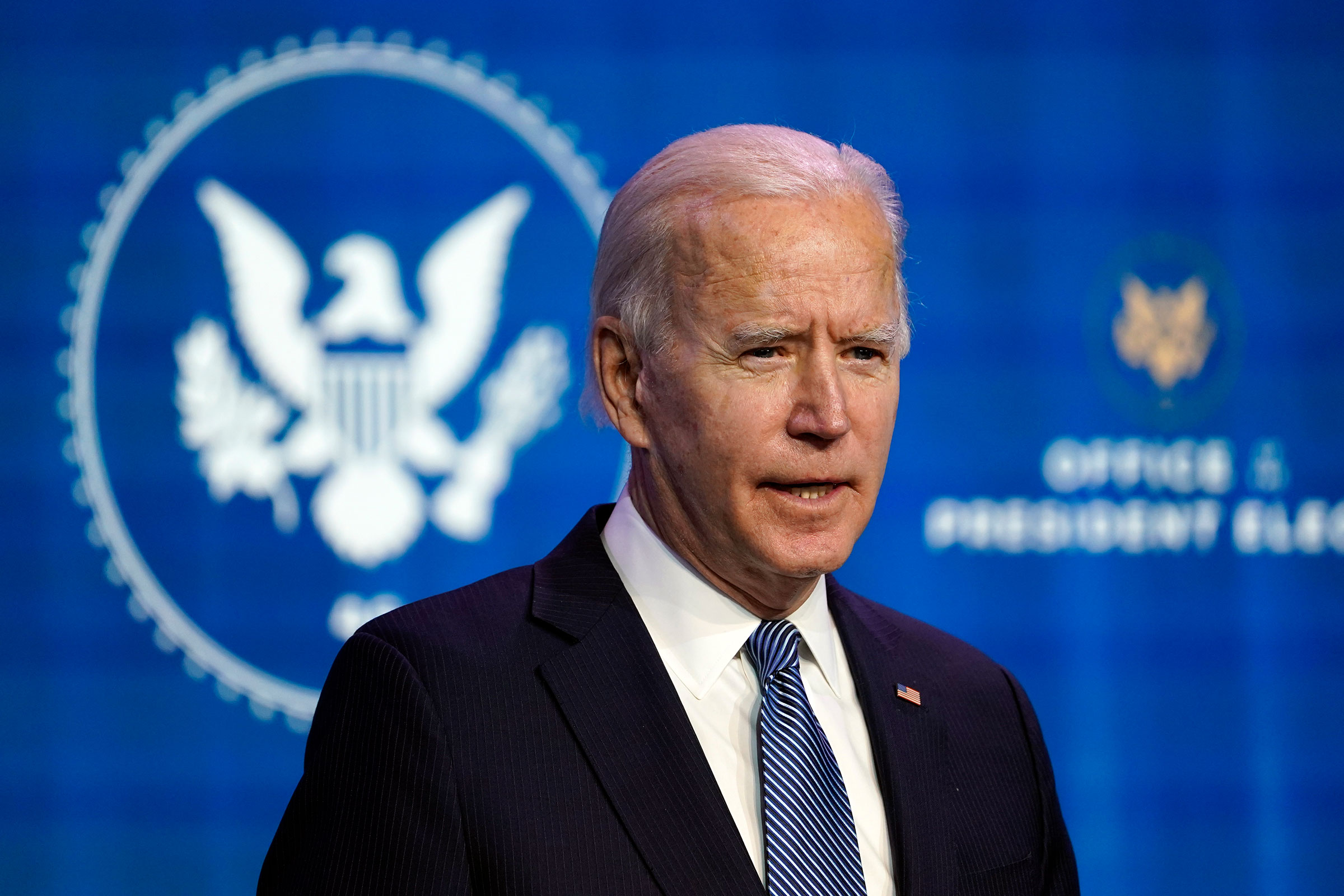 President-elect Joe Biden speaks during an event at The Queen theater on January 7 in Wilmington, Delaware.