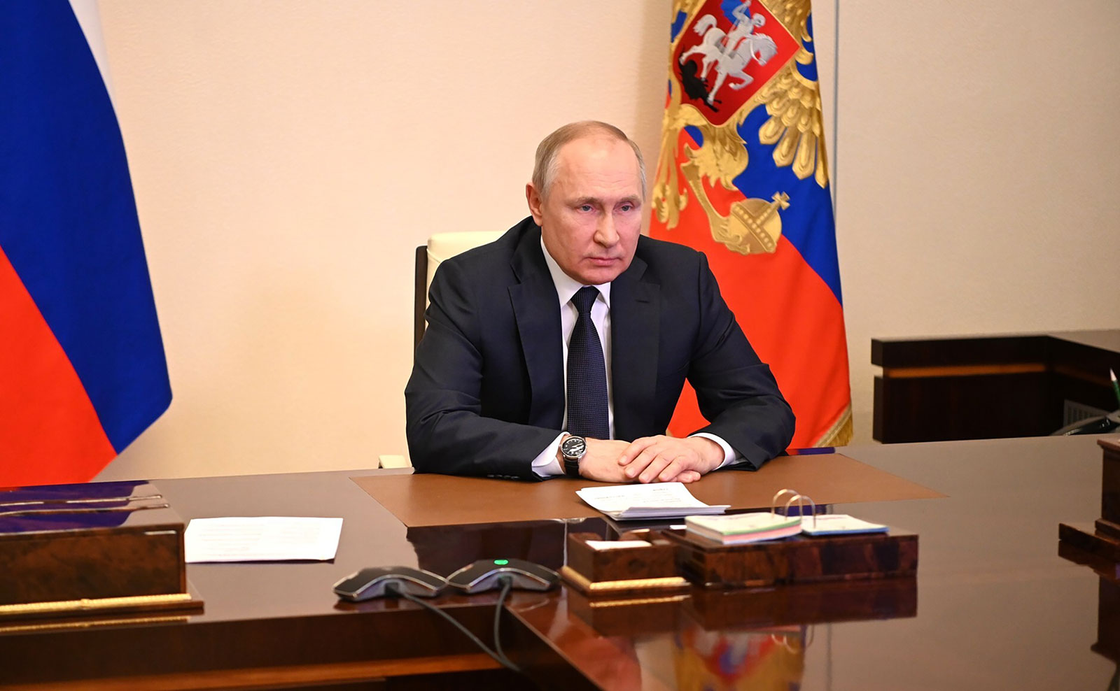 Russian President Vladimir Putin holds a meeting with members of his security council on March 3.