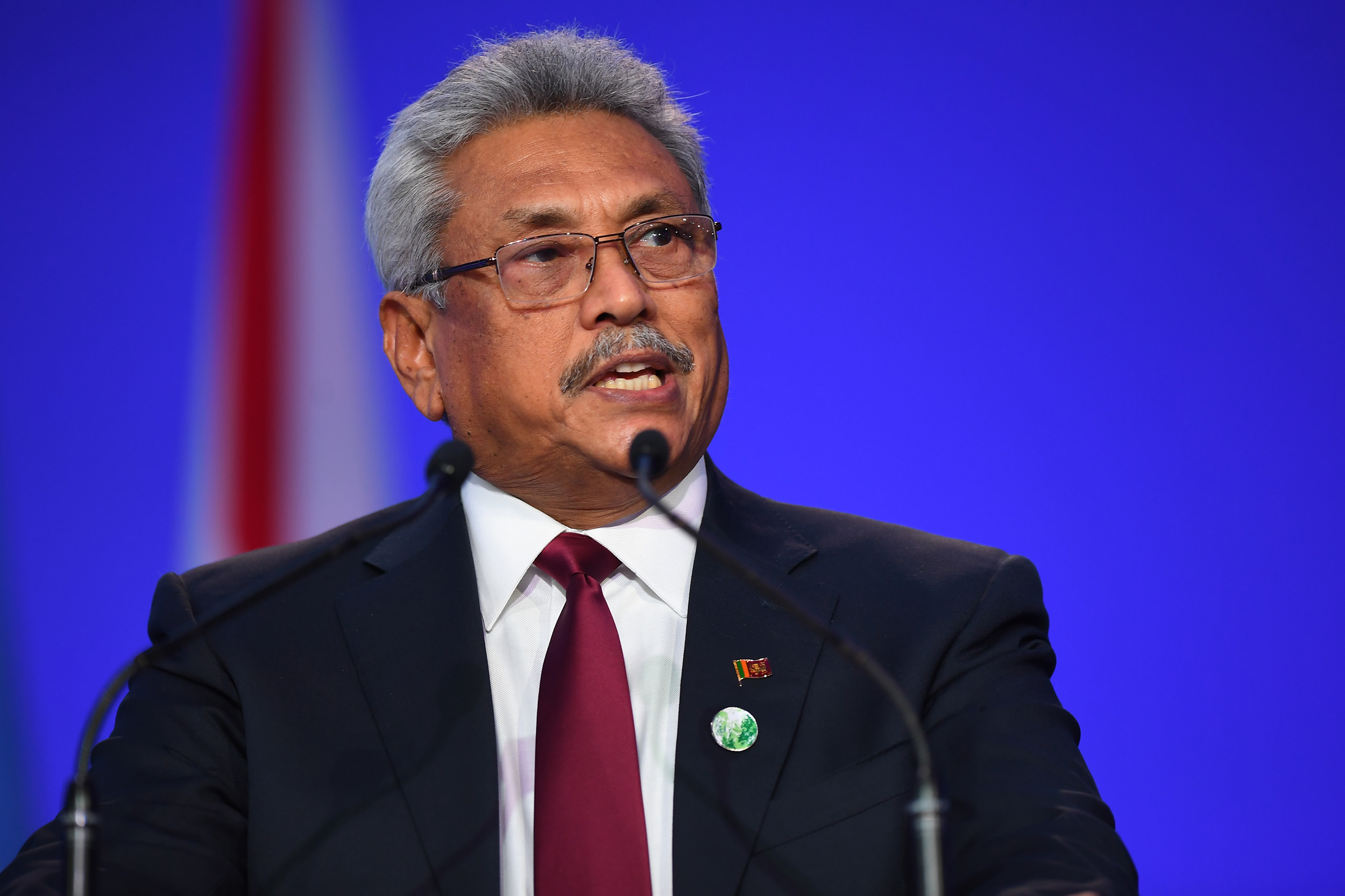 Sri Lankan President Gotabaya Rajapaksa delivers his national statement during the second day of COP26 at the SECC on November 1 in Glasgow, Scotland.