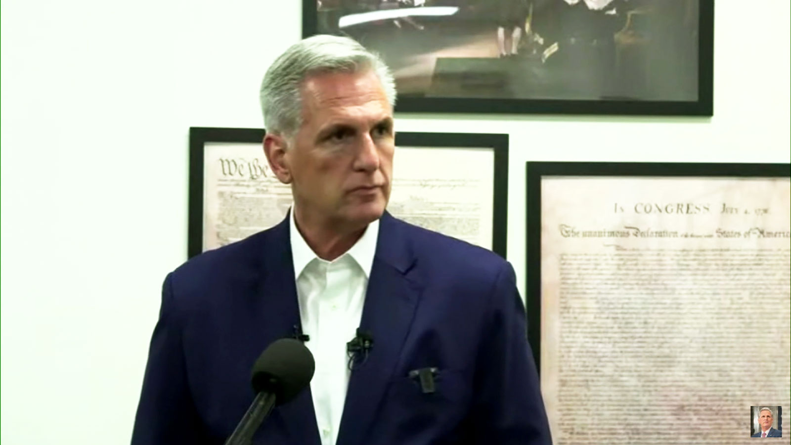 McCarthy speaks to reporters in his district on Thursday, August 3.