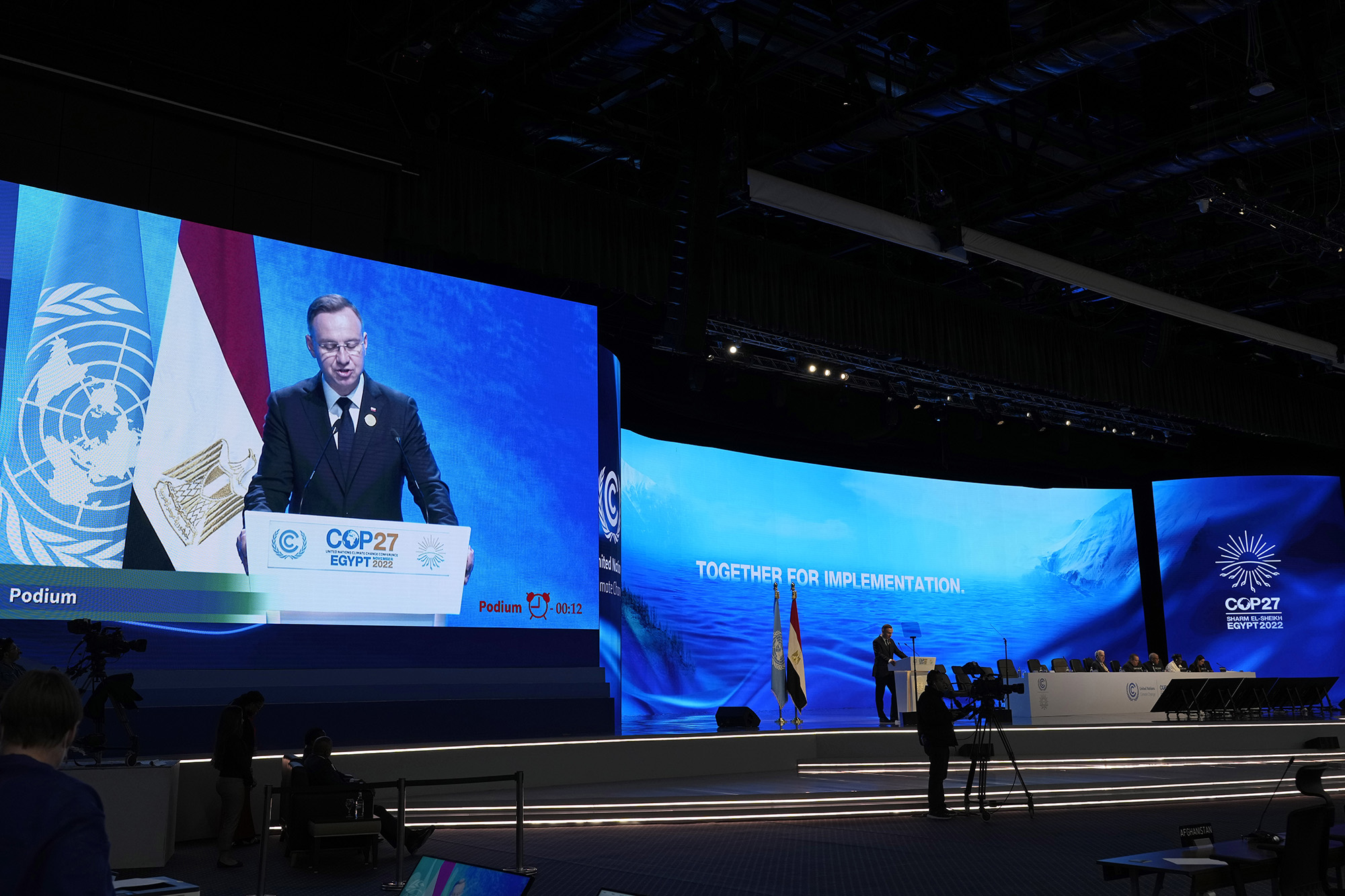 Polish President Andrzej Duda speaking at the COP27 UN climate summit on November 8 in Sharm el-Sheikh, Egypt. 