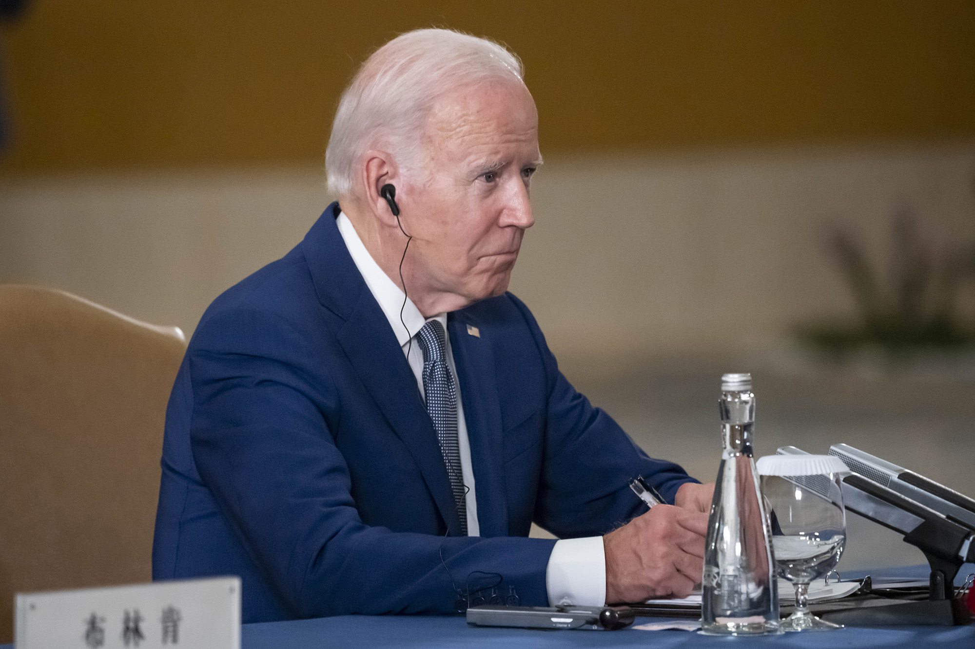 U.S. President Joe Biden listens during a meeting with Chinese President Xi Jinping on the sidelines of the G20 summit meeting in Bali, Indonesia, on November 14.