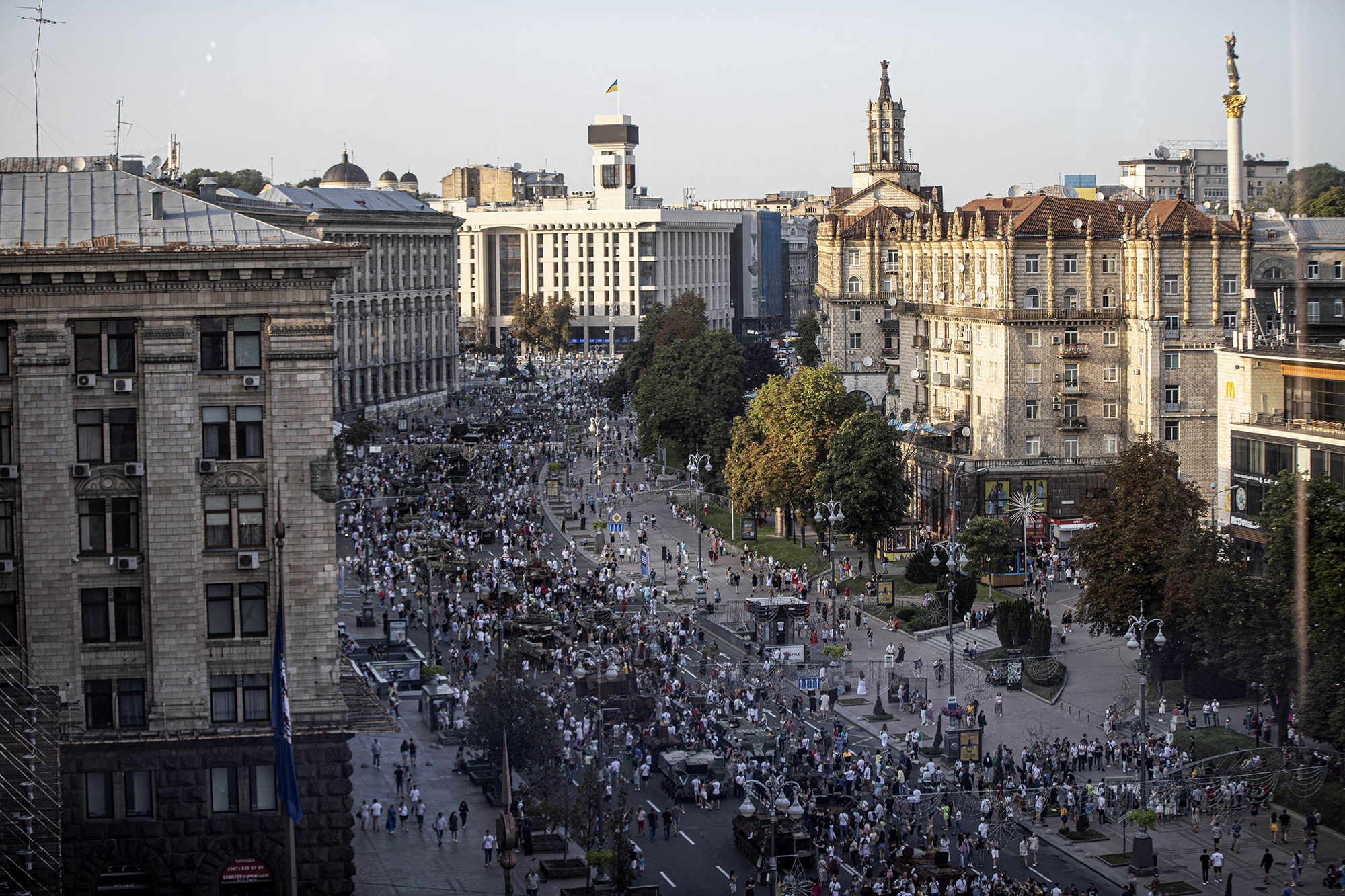 People gather in Khreschatyk Street in Kyiv, Ukraine on August 21.