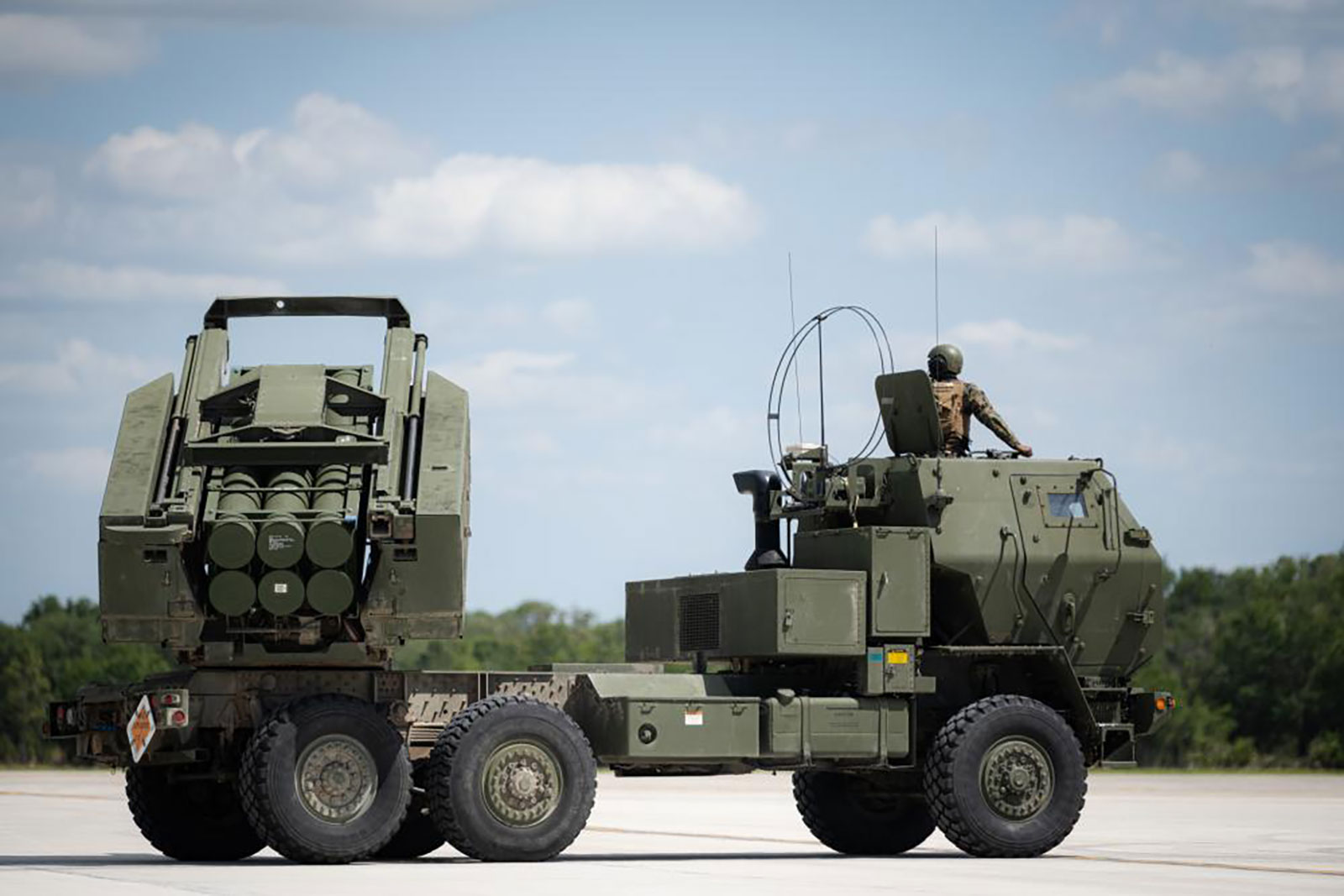 A High Mobility Artillery Rocket System during a live-fire training mission in Florida on May 10. 