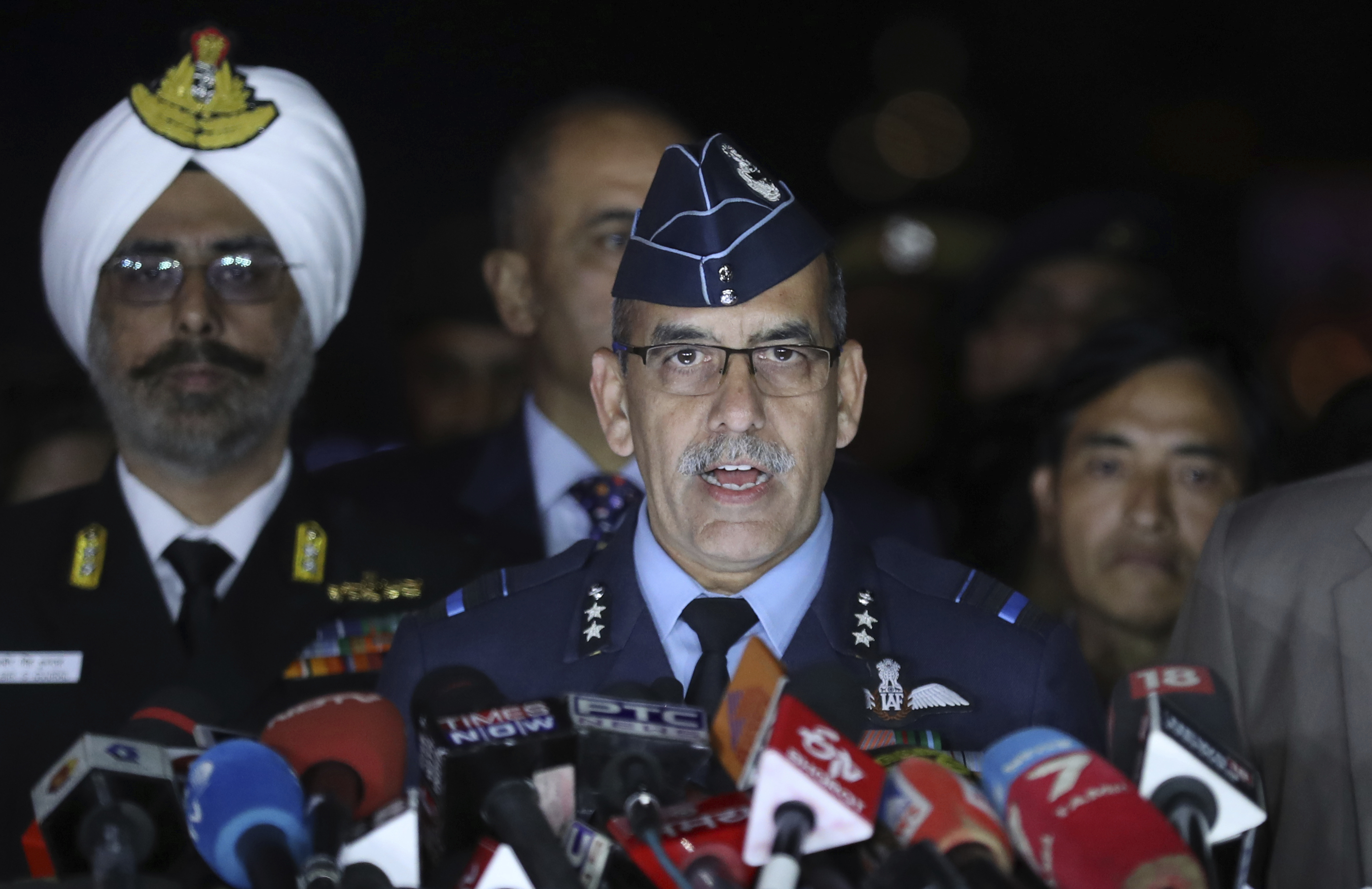 Indian Air Force Air Vice Marshal R.G.K. Kapoor addresses the media in New Delhi, India, on Thursday, February 28.