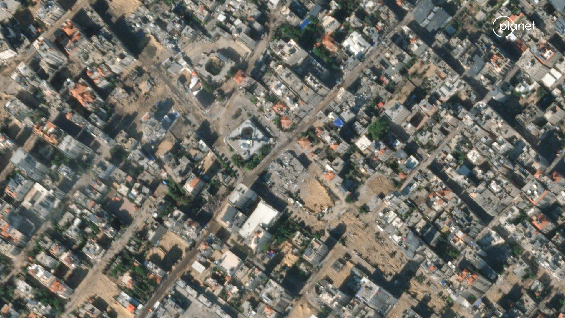 A satellite image shows the damaged Palestinian Legislative Council building in Gaza City, on Wednesday, November 15. 