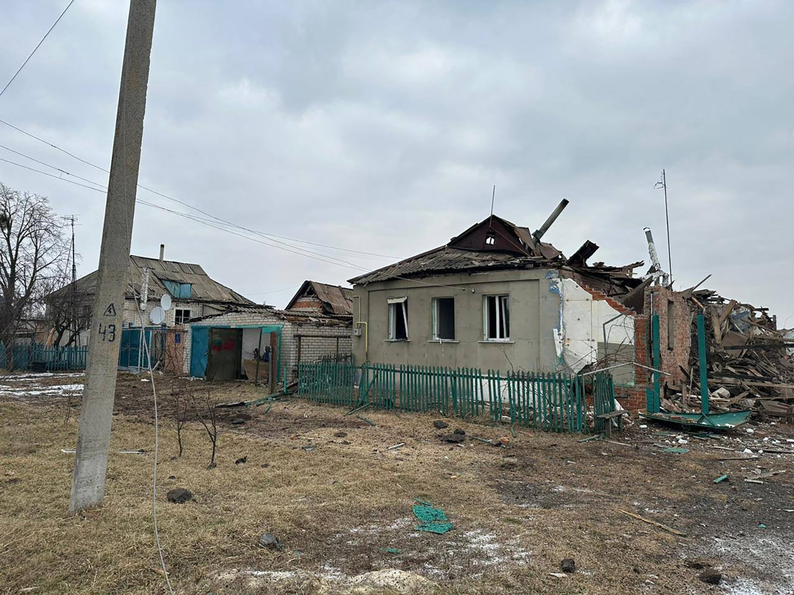 Damage is seen after a Russian missile strike hit Ukraine's Kharkiv region on Sunday, February 12. 