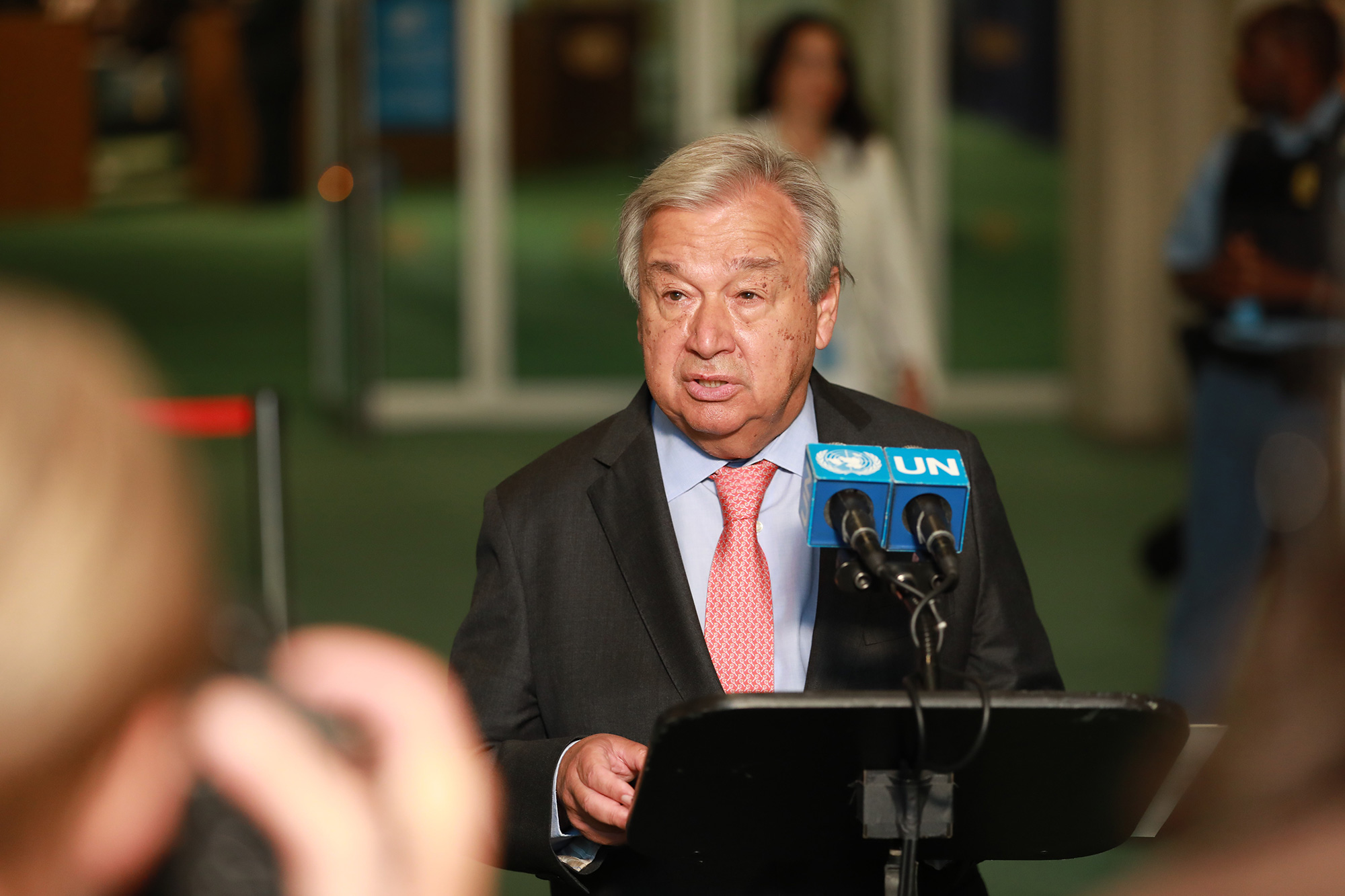 UN Secretary-General Antonio Guterres speaks at the UN headquarters in New York on Monday.