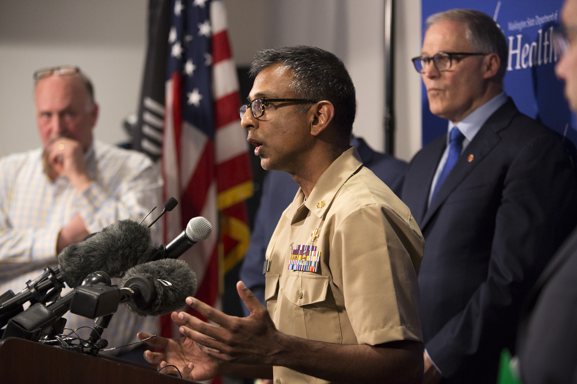 Satish Pillai, Medical Officer in the Division of Preparedness and Emerging Infections at the Centers for Disease Control and Prevention, talks during a press conference in Shoreline, Washington on Tuesday, January 21.