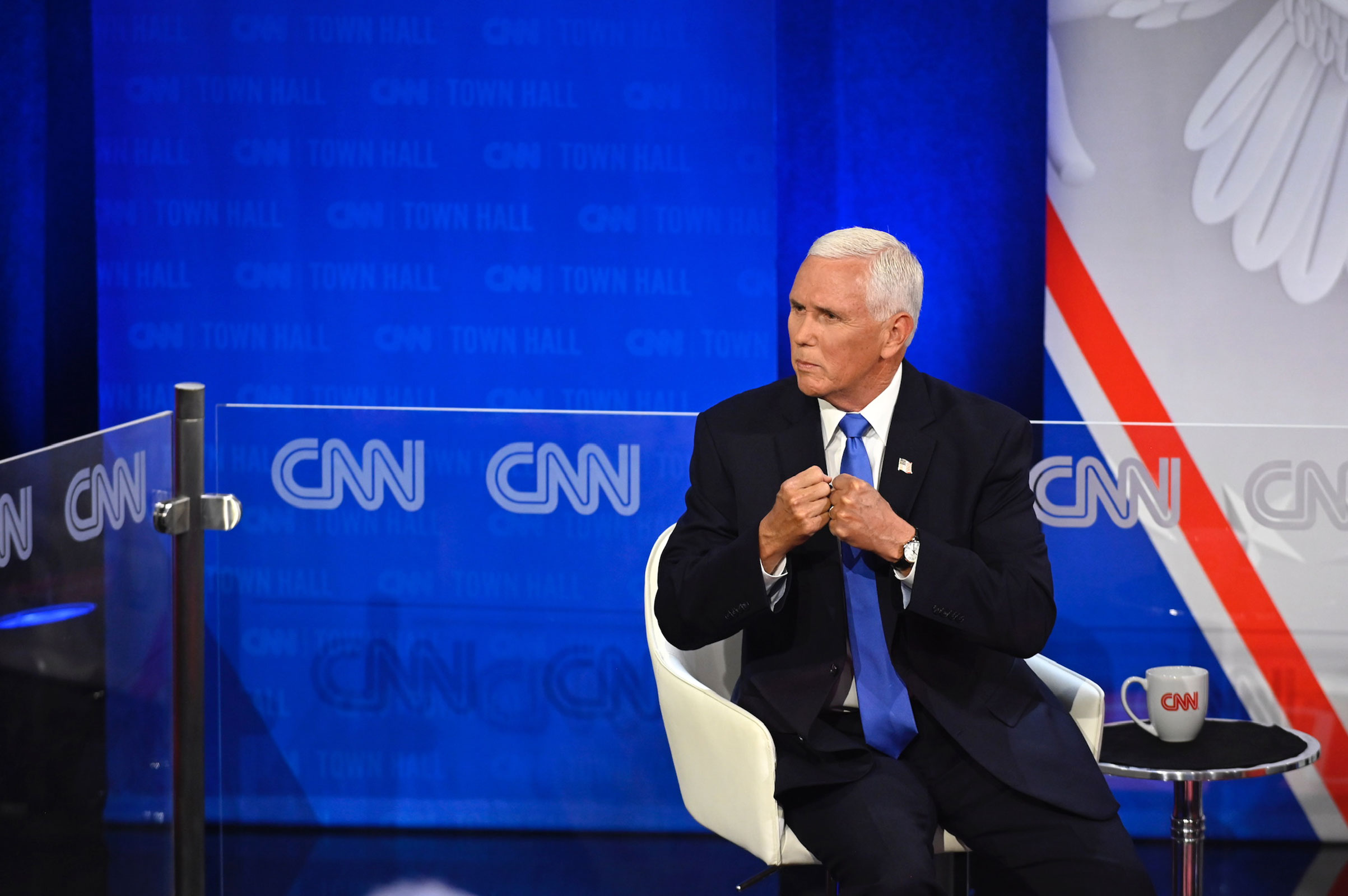 Former Vice President Mike Pence participates in a CNN Republican Presidential Town Hall moderated by CNN’s Dana Bash at Grand View University in Des Moines, Iowa, on Wednesday.