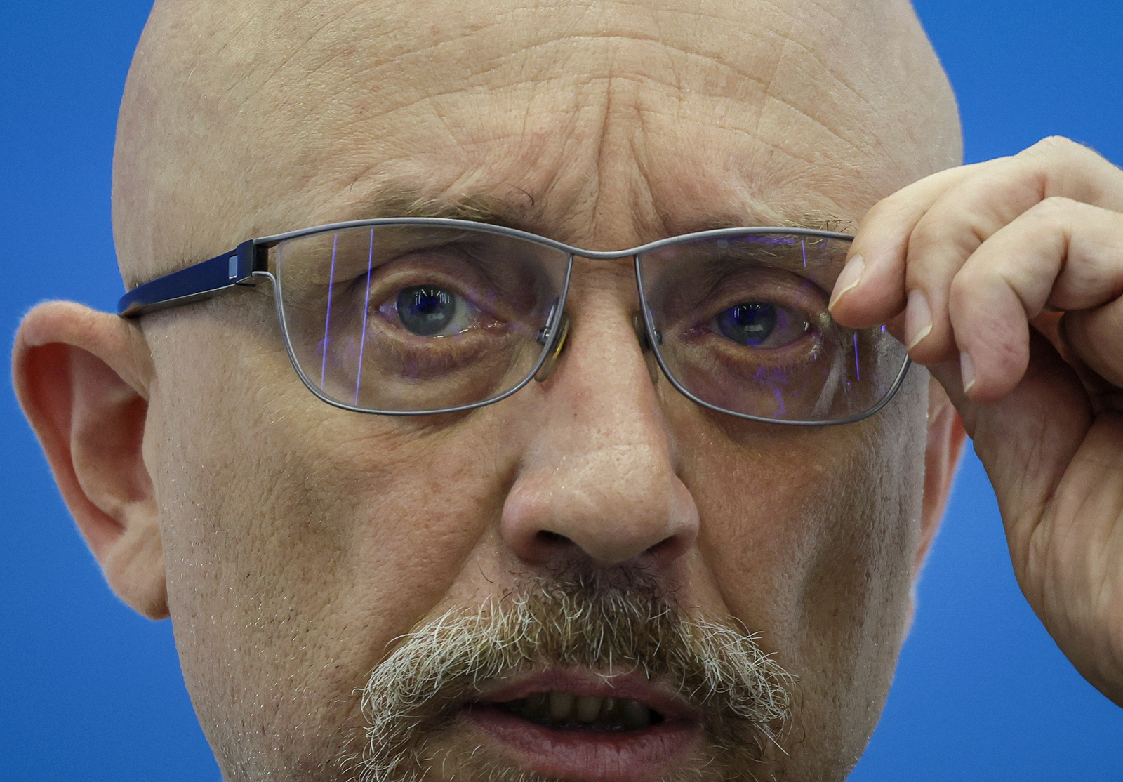 Oleksiy Reznikov attends a news conference in Kyiv, Ukraine August 28.