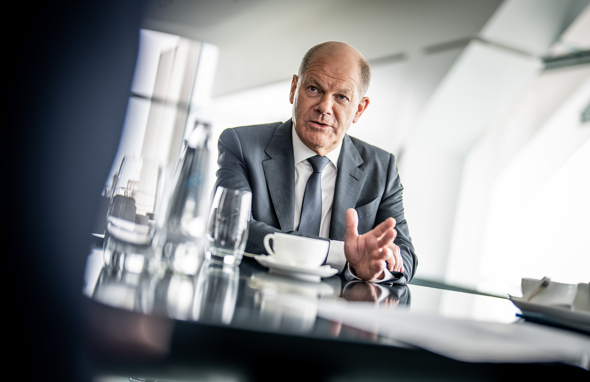 German Chancellor Olaf Scholz gives an interview in Berlin, Germany, on June 17