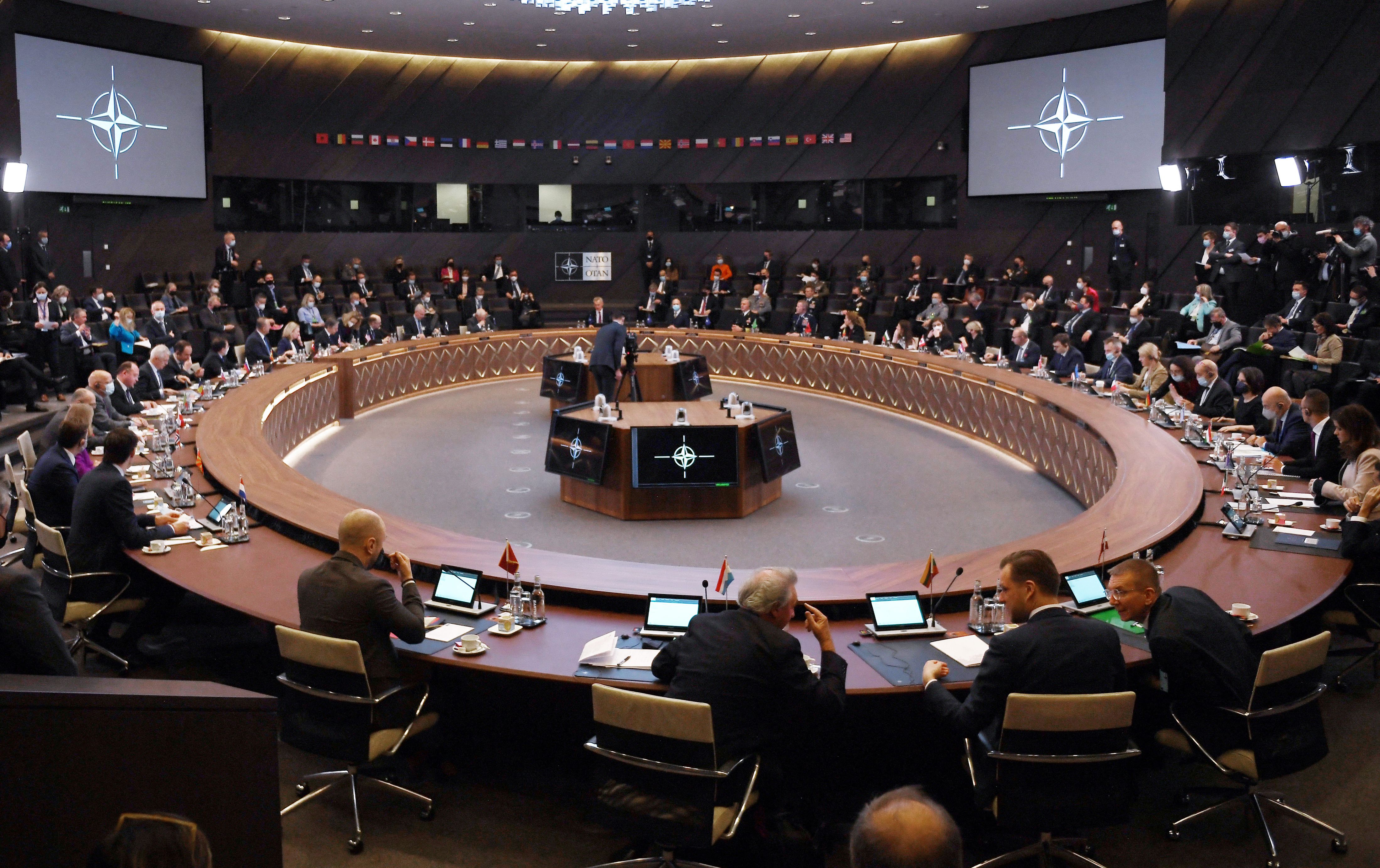 NATO meeting in Brussels, on March 4. Despite the situation on the ground, NATO is unwilling to get directly involved in the conflict, including setting up a no-fly zone.