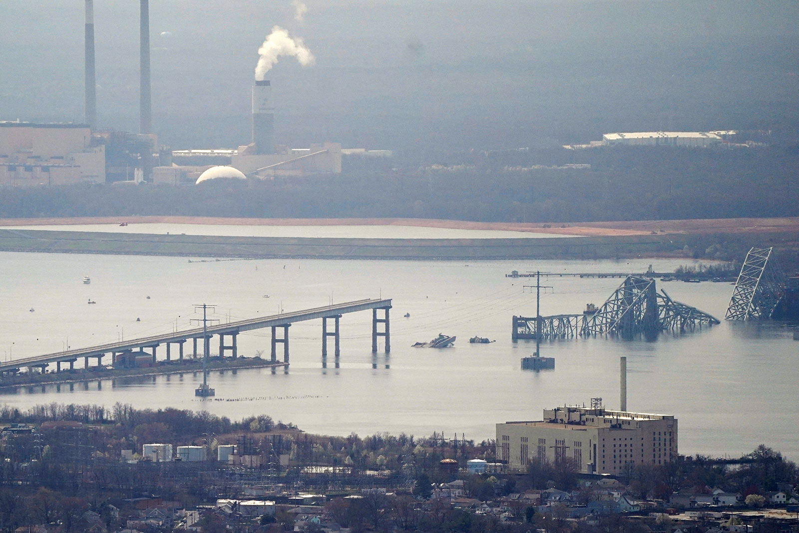 The collapsed Francis Scott Key Bridge is seen after being crashed into in Baltimore on Tuesday.