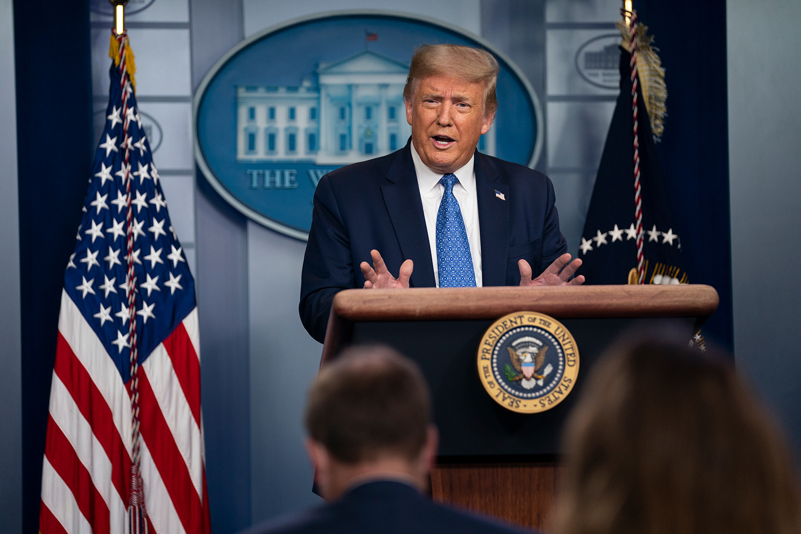 President Donald Trump speaks during a news conference at the White House in Washington, DC on July 22.