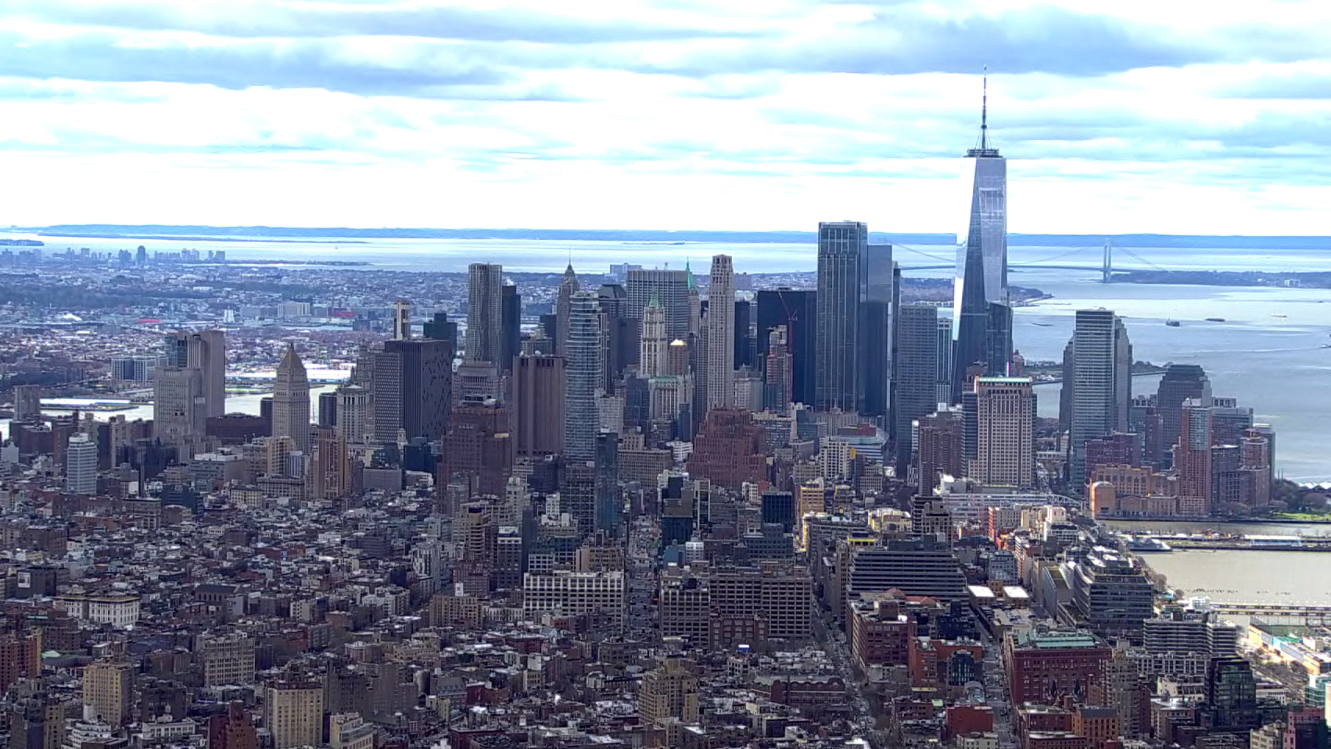 The New York City skyline is seen on Friday.