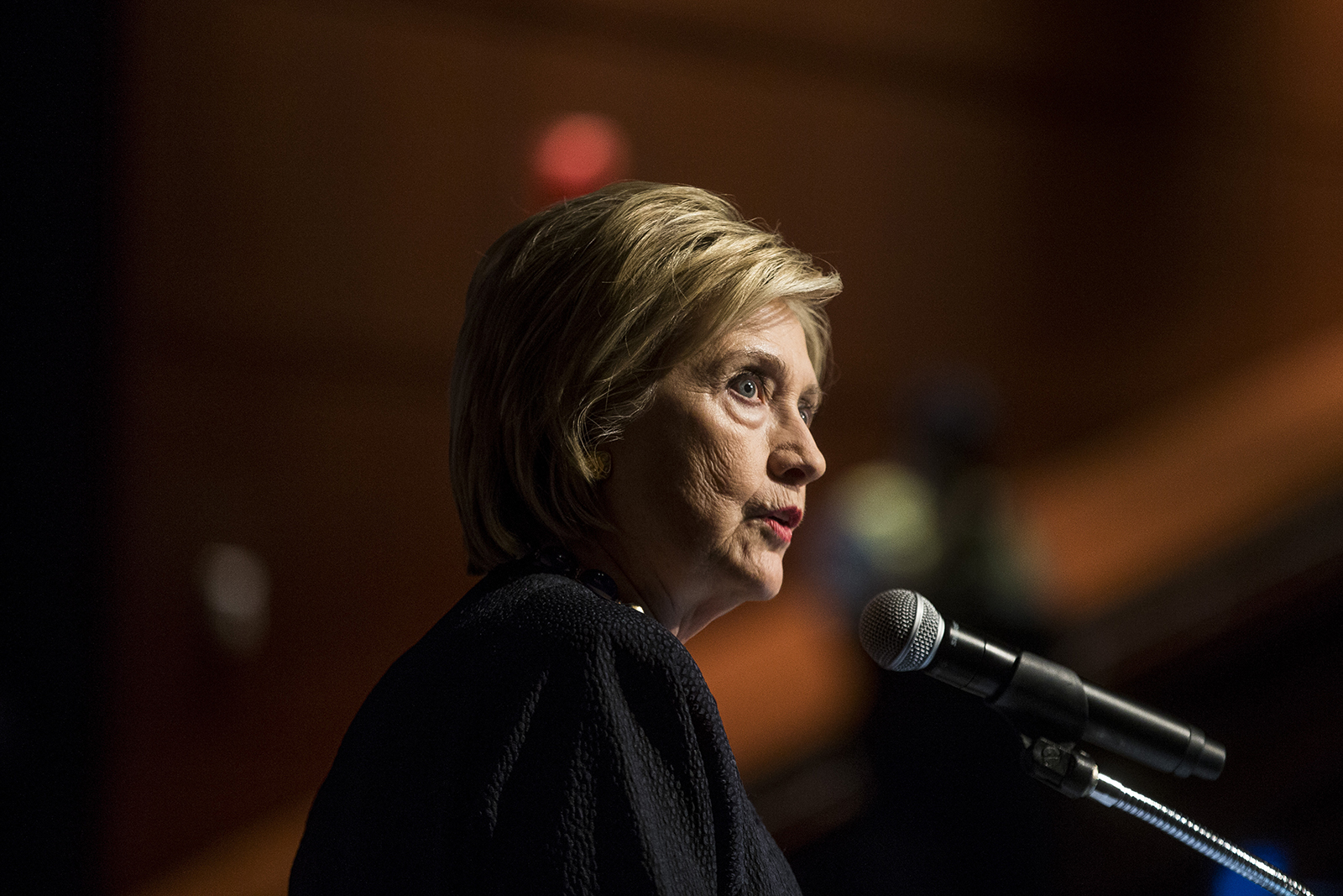 Former Secretary of State Hillary Clinton delivers a keynote speech during the American Federation of Teachers Shanker Institute Defense of Democracy Forum at George Washington University on September 17, 2019 in Washington, DC.