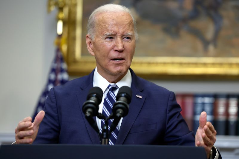 US President Joe Biden speaks at the White House in Washington, DC, on February 16. 
