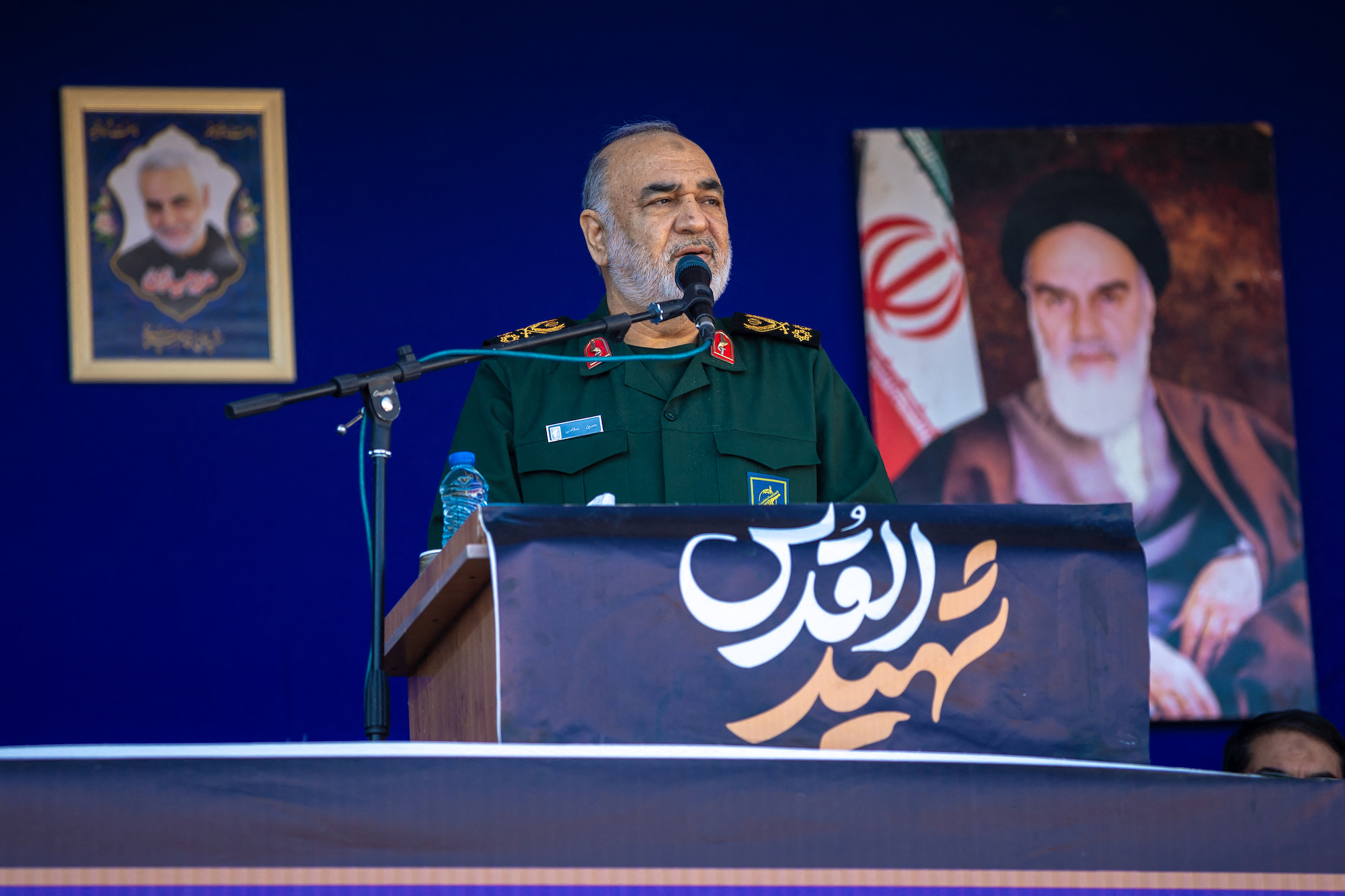Hossein Salami, commander-in-chief of the Islamic Revolutionary Guard Corps delivers a speech in Kerman, Iran, on January 5.