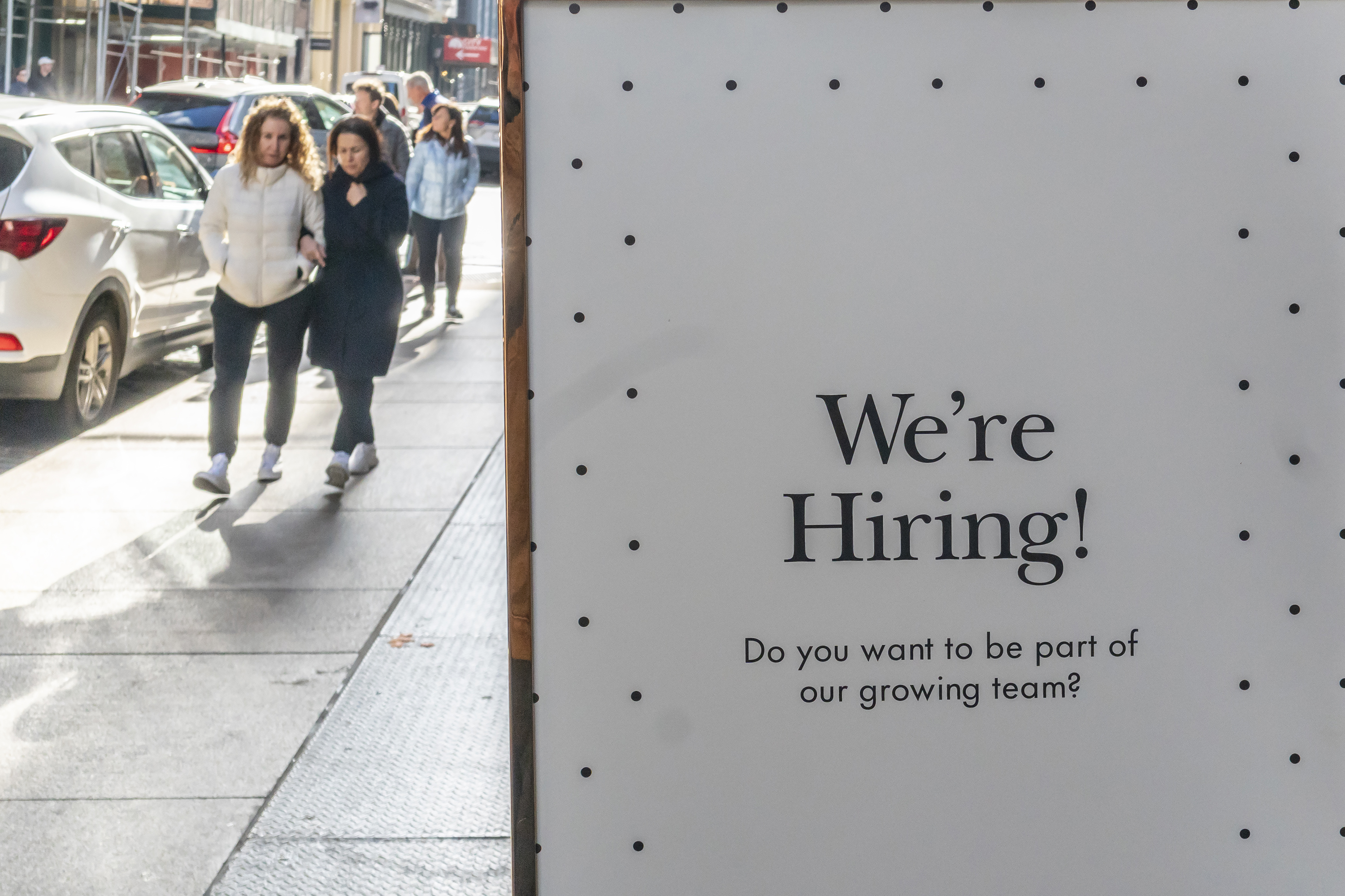Hiring sign outside a Kate spade store in the Soho neighborhood in New York on November 11.