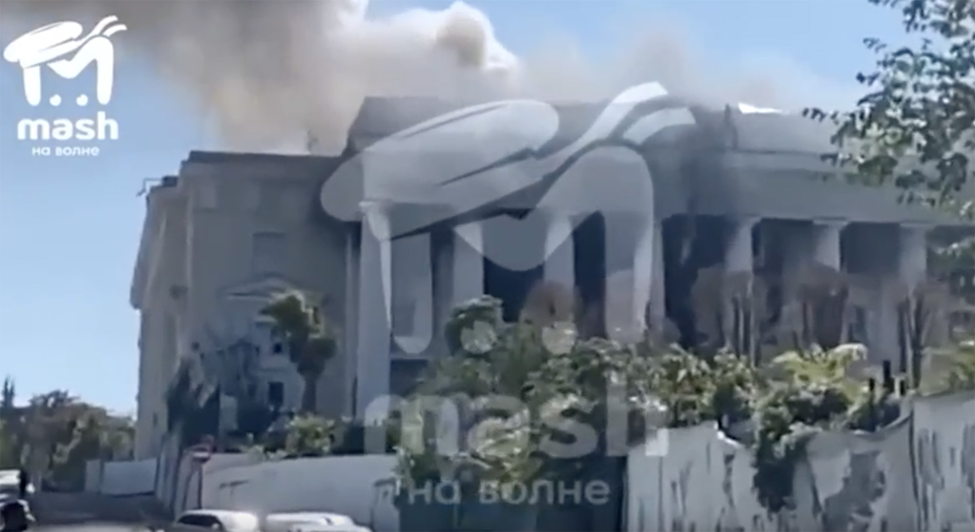 A grab from social media footage shows the aftermath of the attack at the Black Sea fleet headquarters in Sevastopol, Crimea, on September 22.