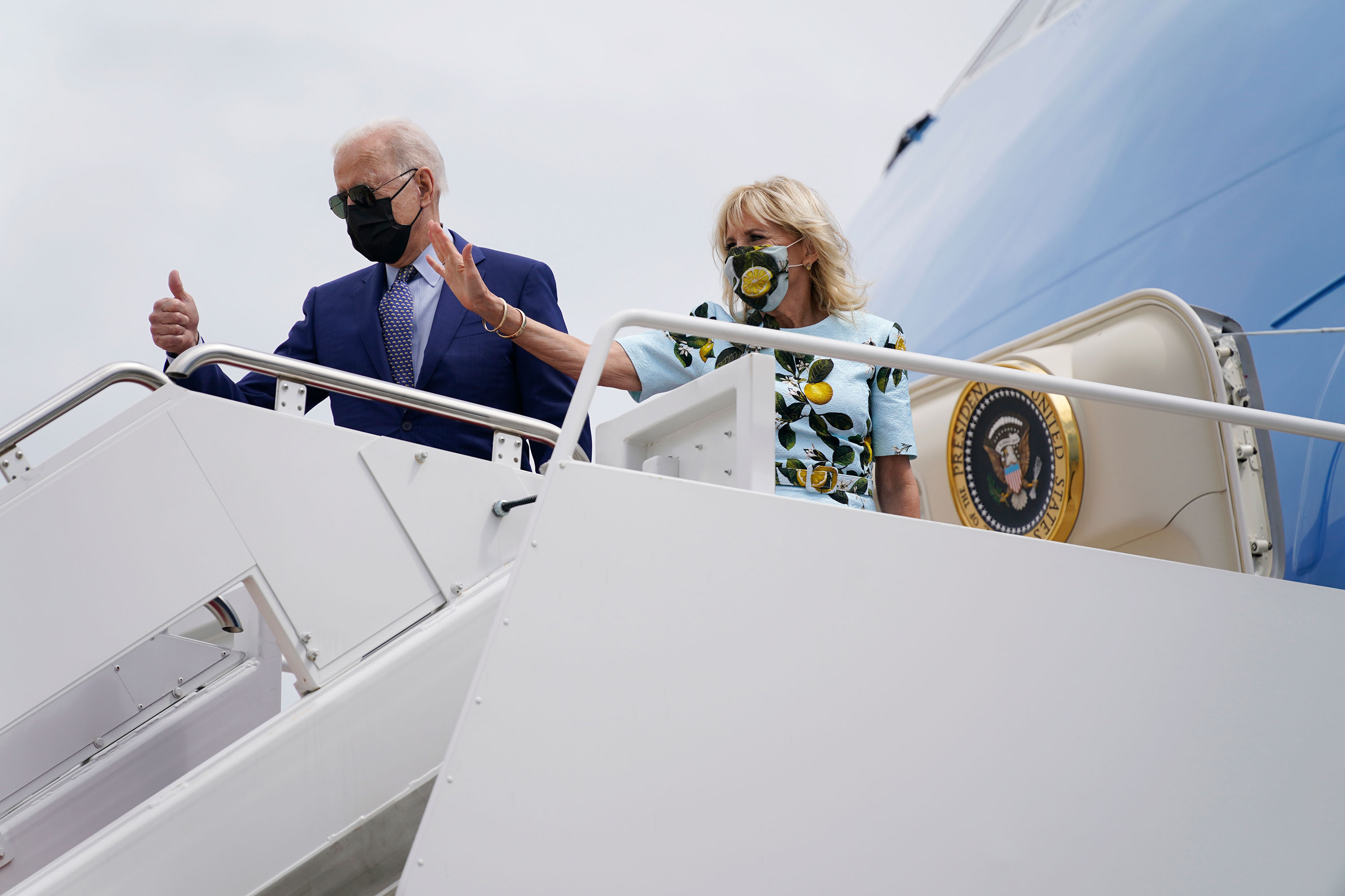 President Joe Biden and first lady Jill Biden board Air Force One for a trip to Georgia on Thursday, April 29, at Andrews Air Force Base, Maryland.