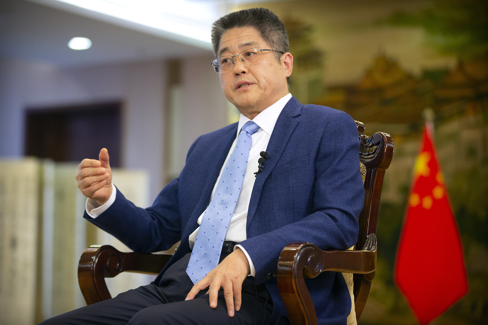 Chinese Vice Minister of Foreign Affairs Le Yucheng speaks during an interview with the Associated Press at the Ministry of Foreign Affairs in Beijing, China, on April 16 2021.