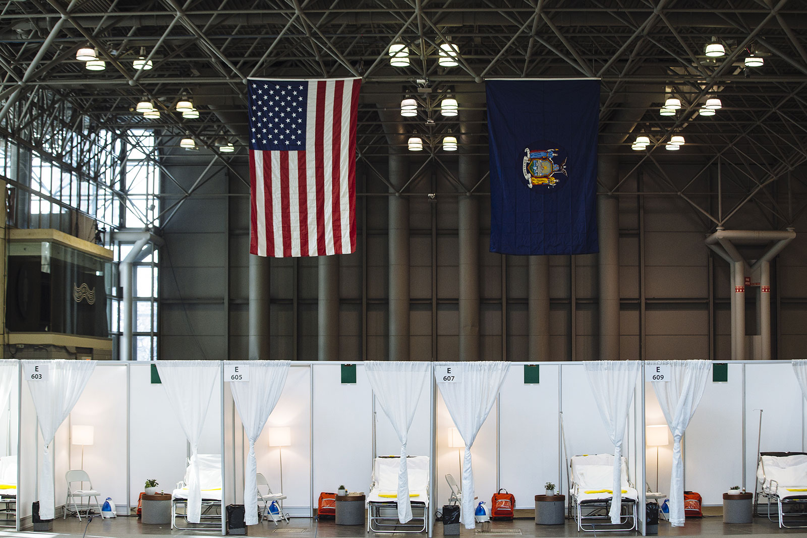 The interior of the Javits Center in New York City, which has been transformed into a temporary hospital.