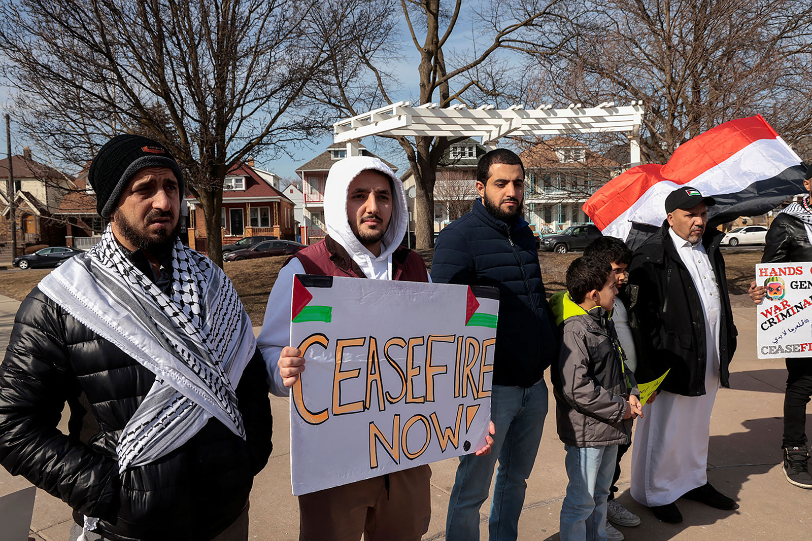 Supporters of the campaign to vote “Uncommitted” hold a rally in support of Palestinians in Gaza, ahead of Michigan’s Democratic presidential primary election in Hamtramck, Michigan, on Sunday, February 25. 