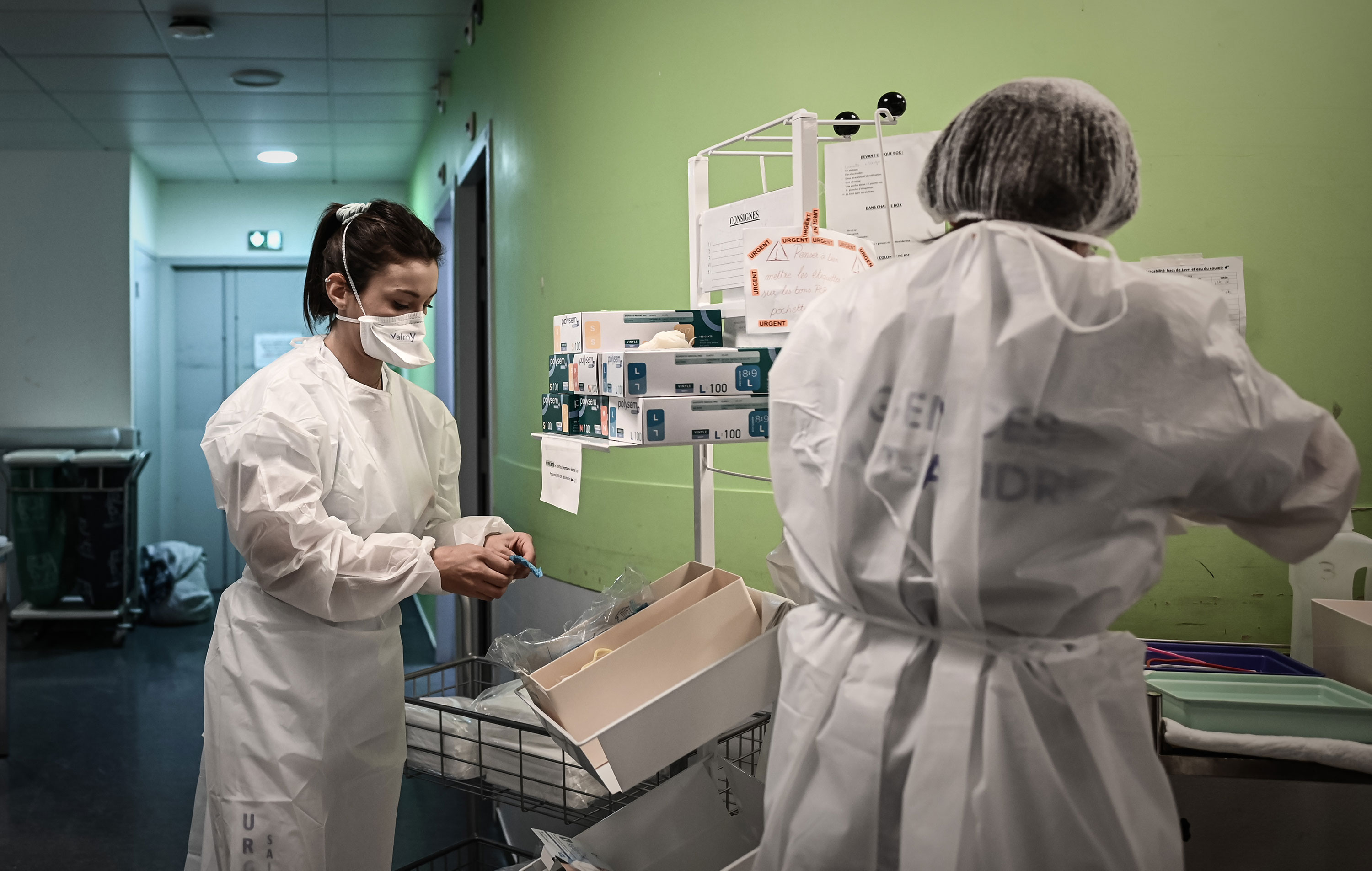 Medical personnel work at Saint-Andre hospital, where new rapid-result Covid-19 antigen tests will be conducted, in Bordeaux, France, on October 20.