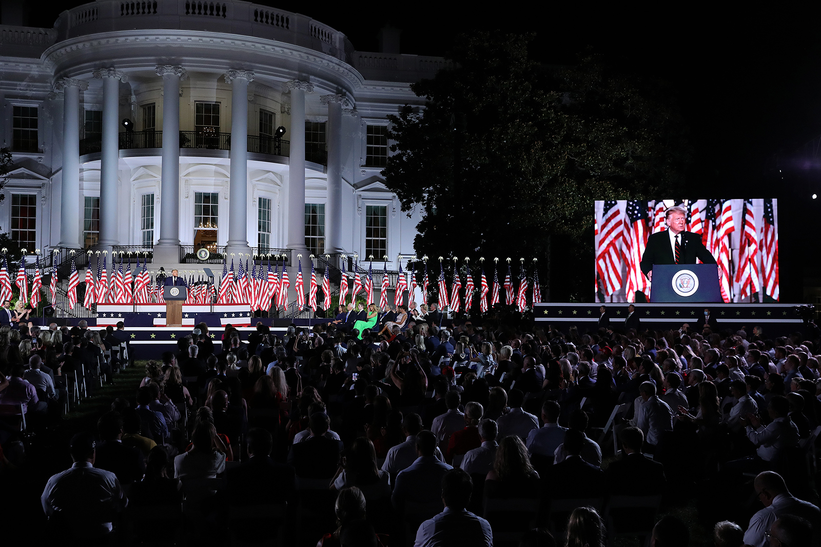 President Donald Trump delivers his acceptance speech for the Republican presidential nomination on the South Lawn of the White House on August 27 in Washington.