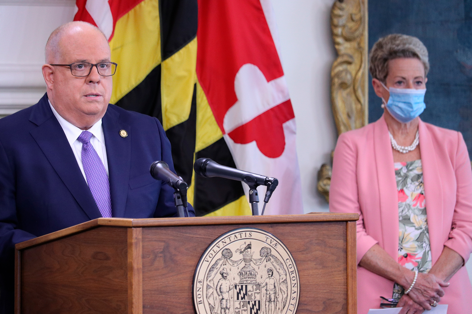 Gov. Larry Hogan speaks during a news conference in in Annapolis, Maryland on August, 27.