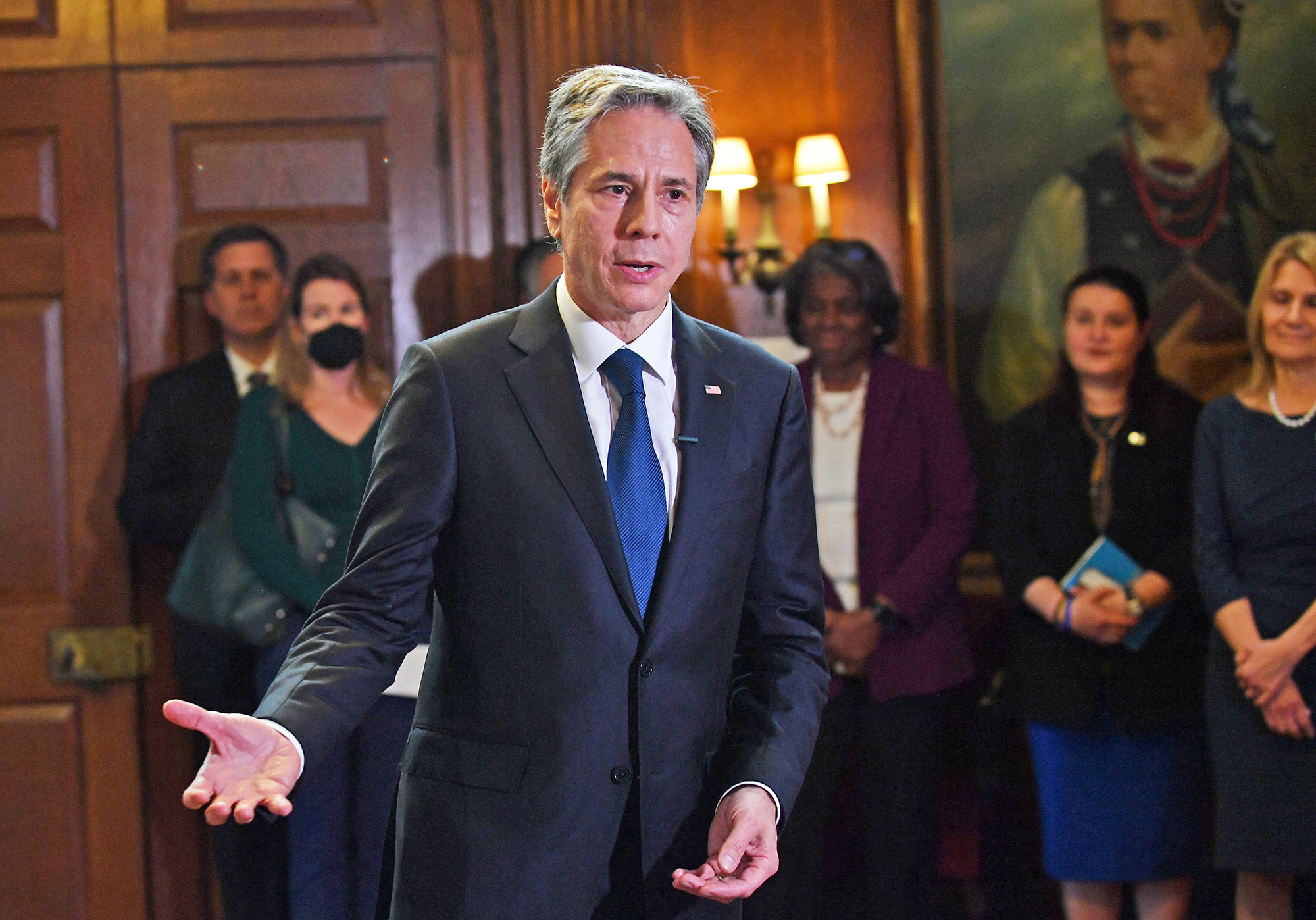 US Secretary of State Antony Blinken visits the Ukrainian Institute of America on May 19 in New York.