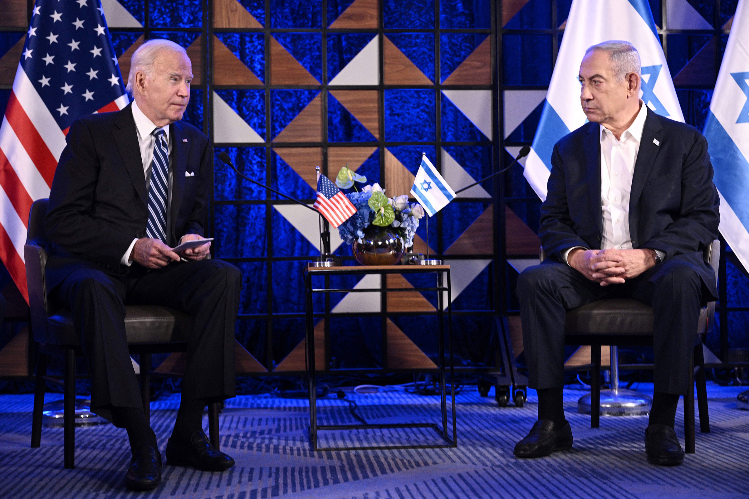 In this October 18 photo, President Joe Biden meets with Israel's Prime Minister Benjamin Netanyahu in Tel Aviv.