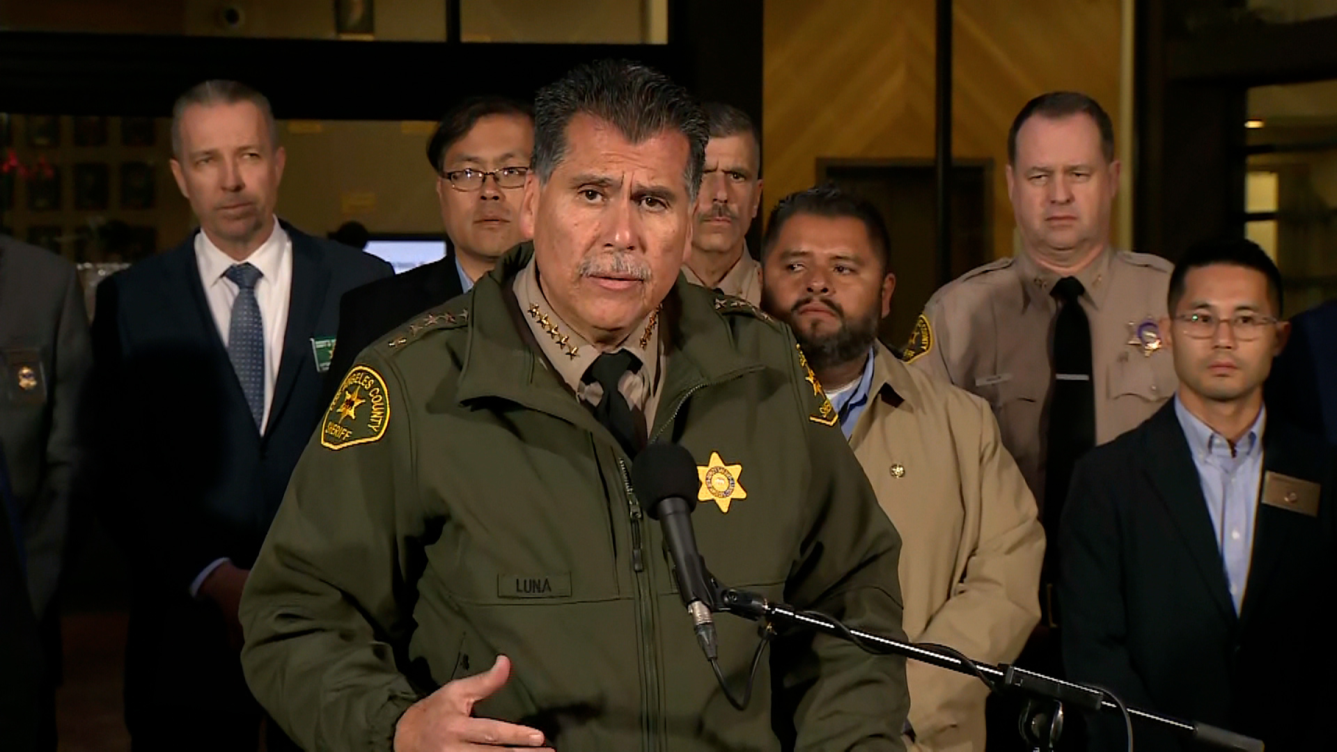 Los Angeles County Sheriff Robert Luna speaks during a press conference about the shooting in Monterey Park, California on Sunday.