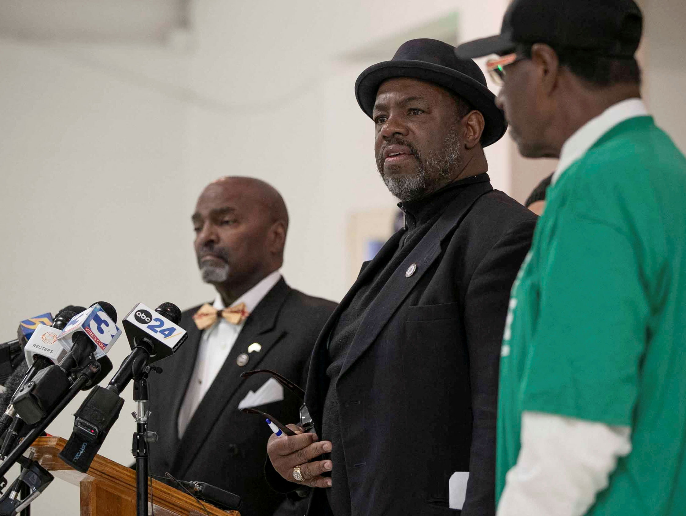 Rep. Joe Towns Jr. speaks during a news conference at the American Federation of State, County and Municipal Employees headquarters in Memphis on Saturday morning. 