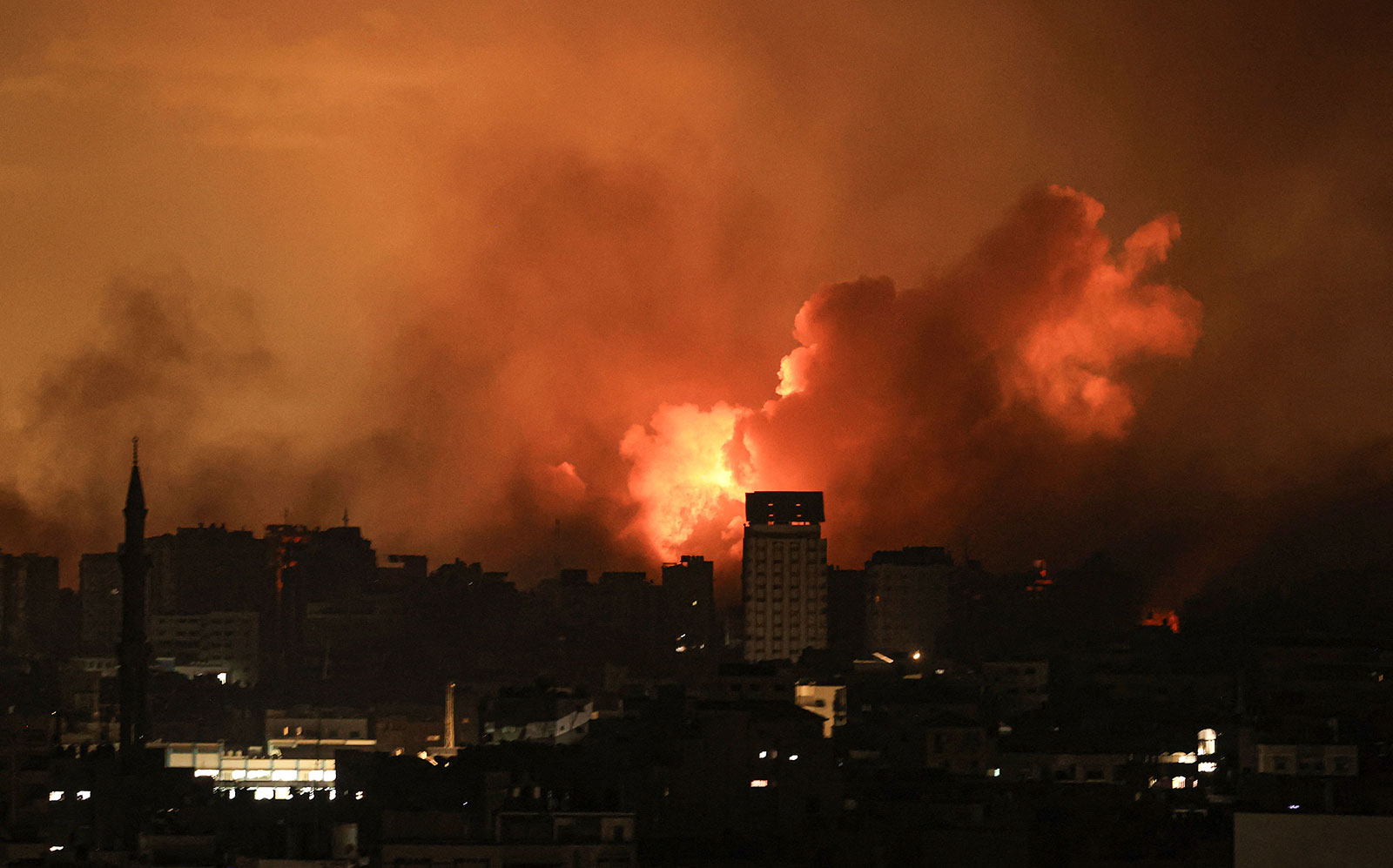 An Israeli air strike hits Gaza City on October 12.
