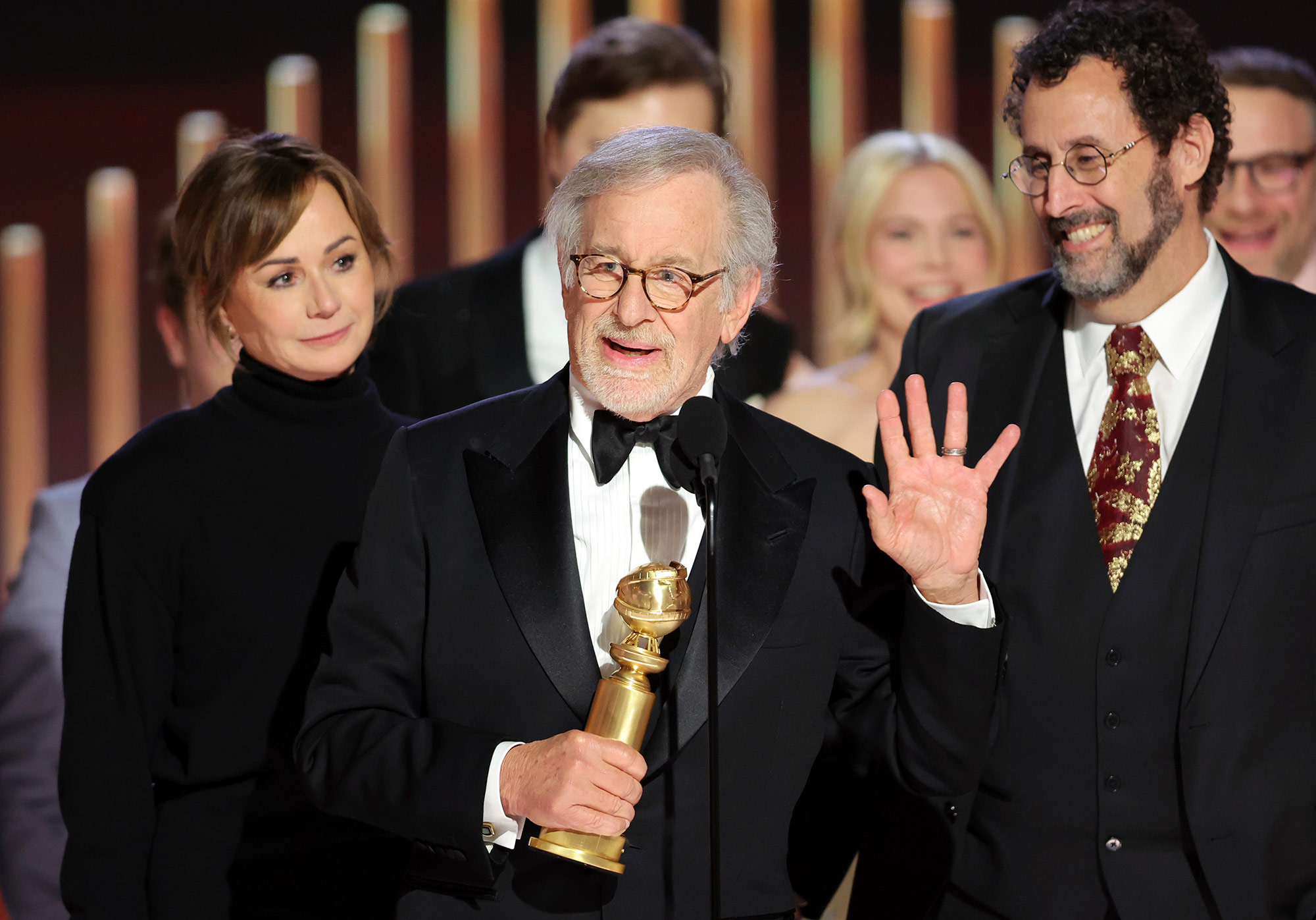 Steven Spielberg accepts the award for Best Motion Picture – Drama for "The Fabelmans.” 