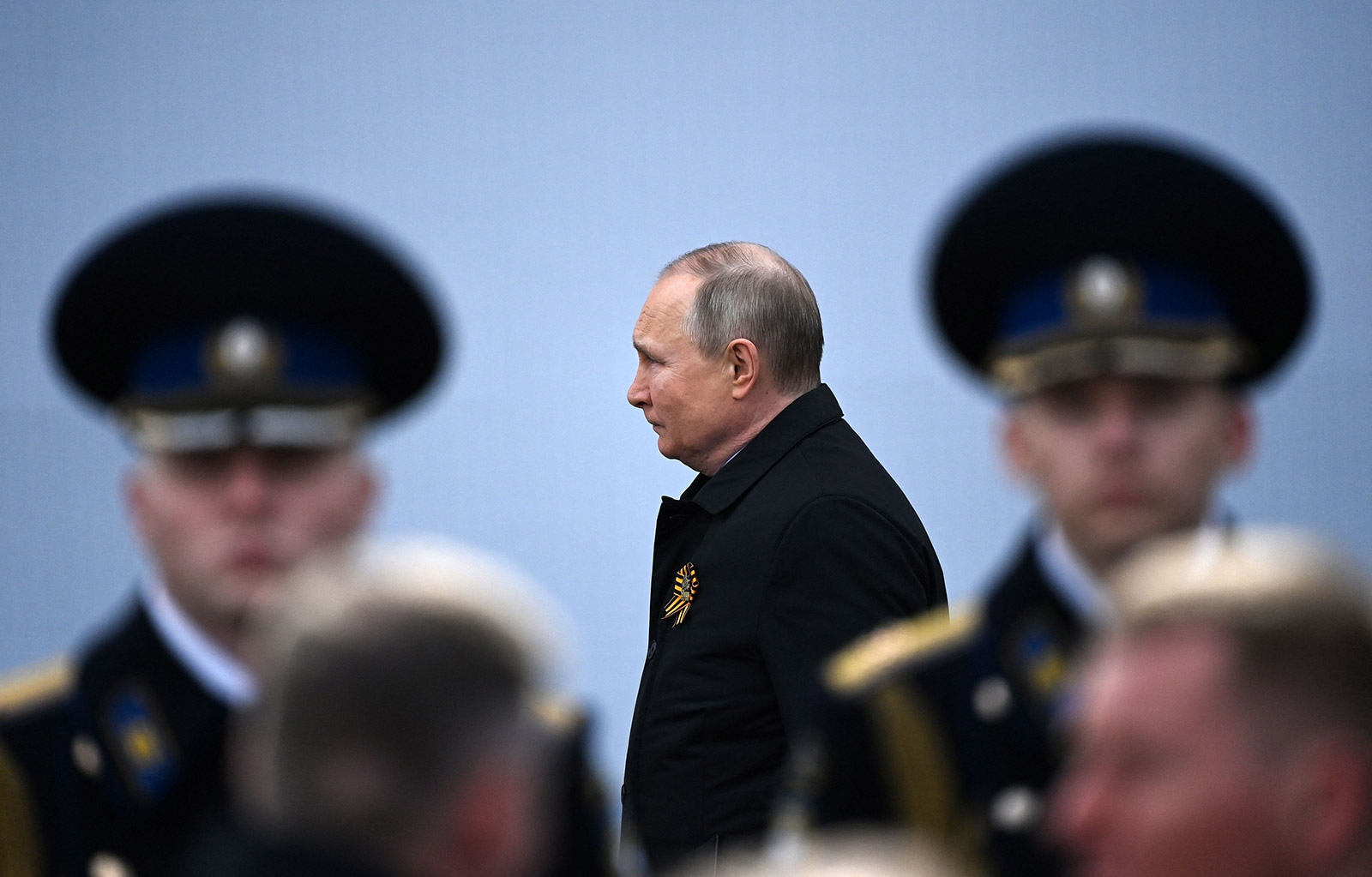 Russian President Vladimir Putin arrives to watch a Victory Day military parade in Moscow on May 9, 2022.