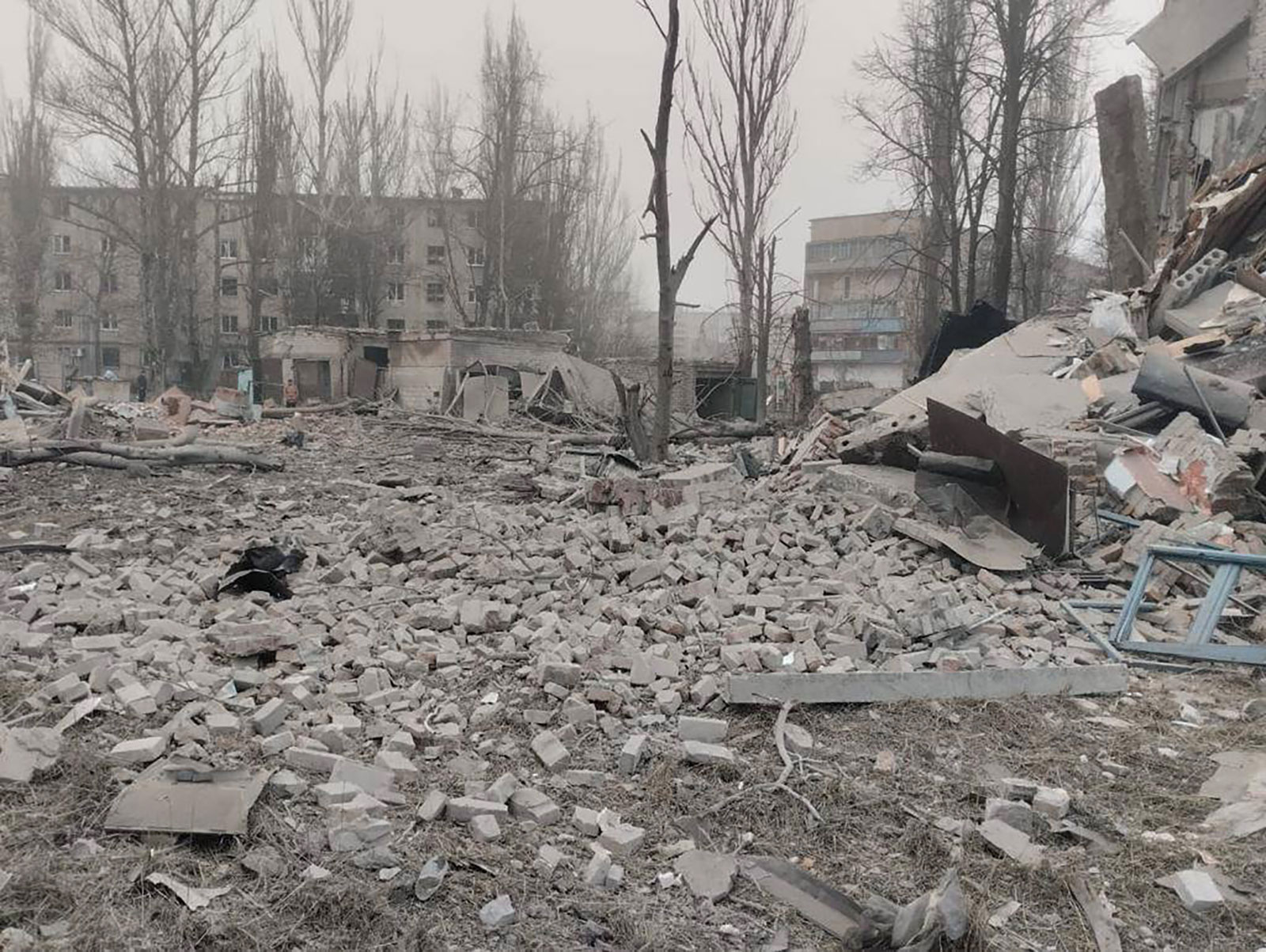 The aftermath of shelling in Avdiivka on March 26. 