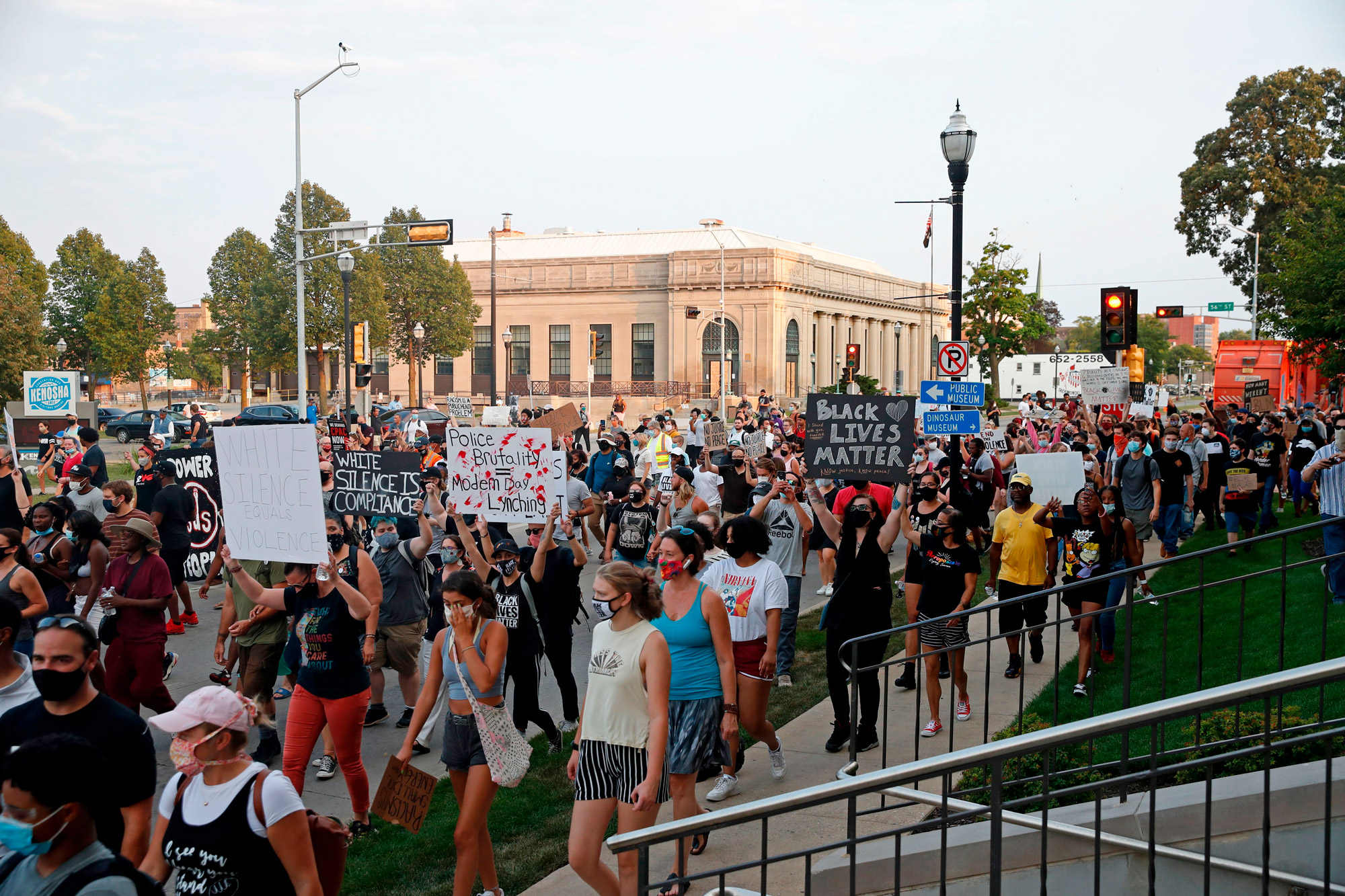 Protesters march to demonstrate against the shooting of Jacob Blake in Kenosha, Wisconsin, on August 24. 