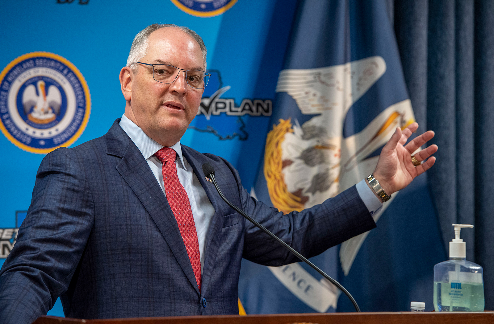 Gov. John Bel Edwards talks at a news conference at the on April 24, in Baton Rouge, Louisiana.