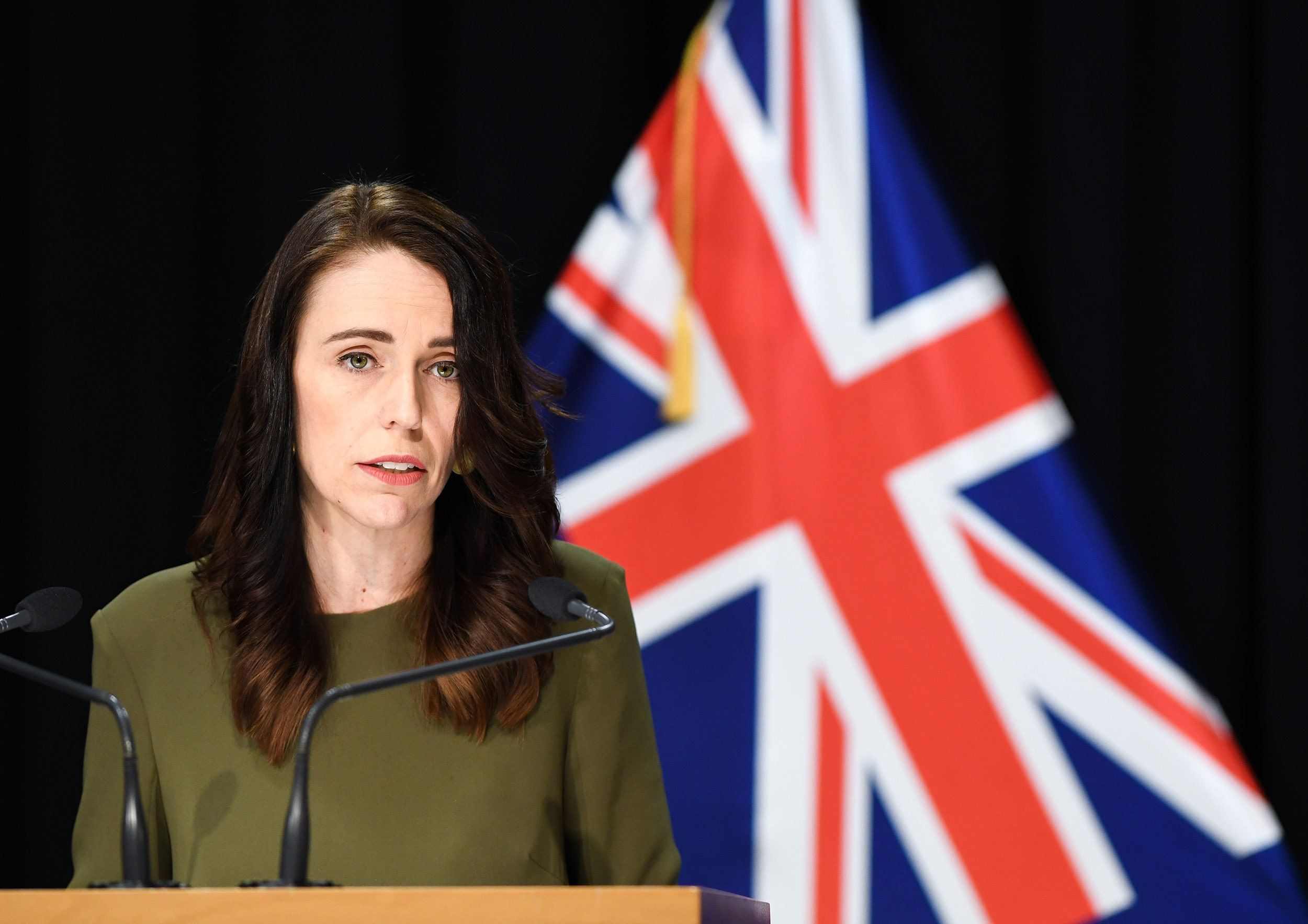 New Zealand Prime Minister Jacinda Ardern attends a news conference in the parliament building Beehive, on August 17, in Wellington, New Zealand.