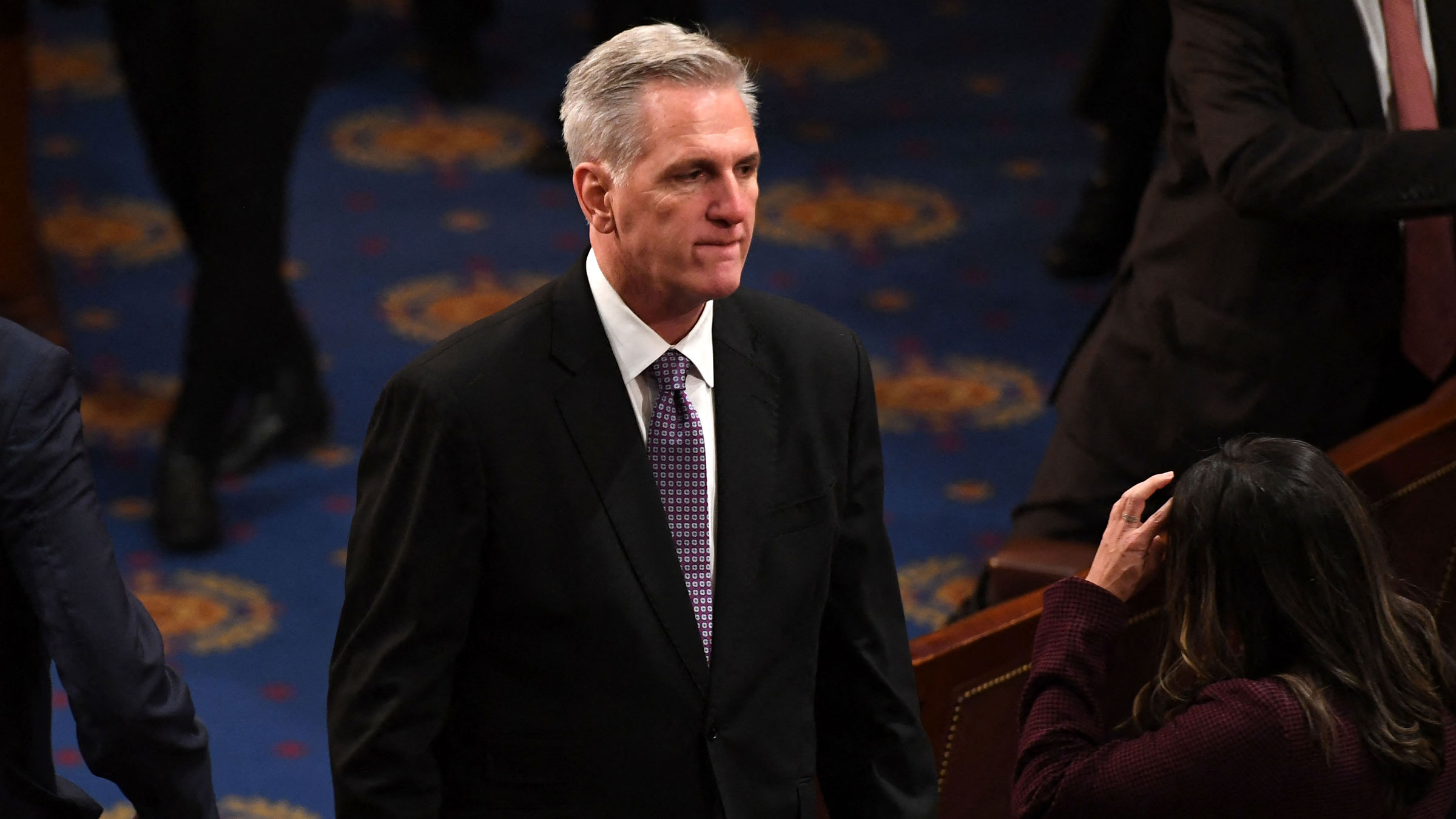 Kevin McCarthy arrives in the House chamber on Wednesday.