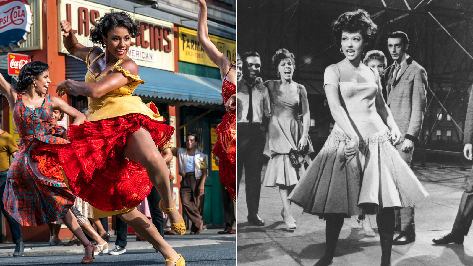 Ariana DeBose in “West Side Story” (2021) and Rita Moreno in “West Side Story” (1962). 