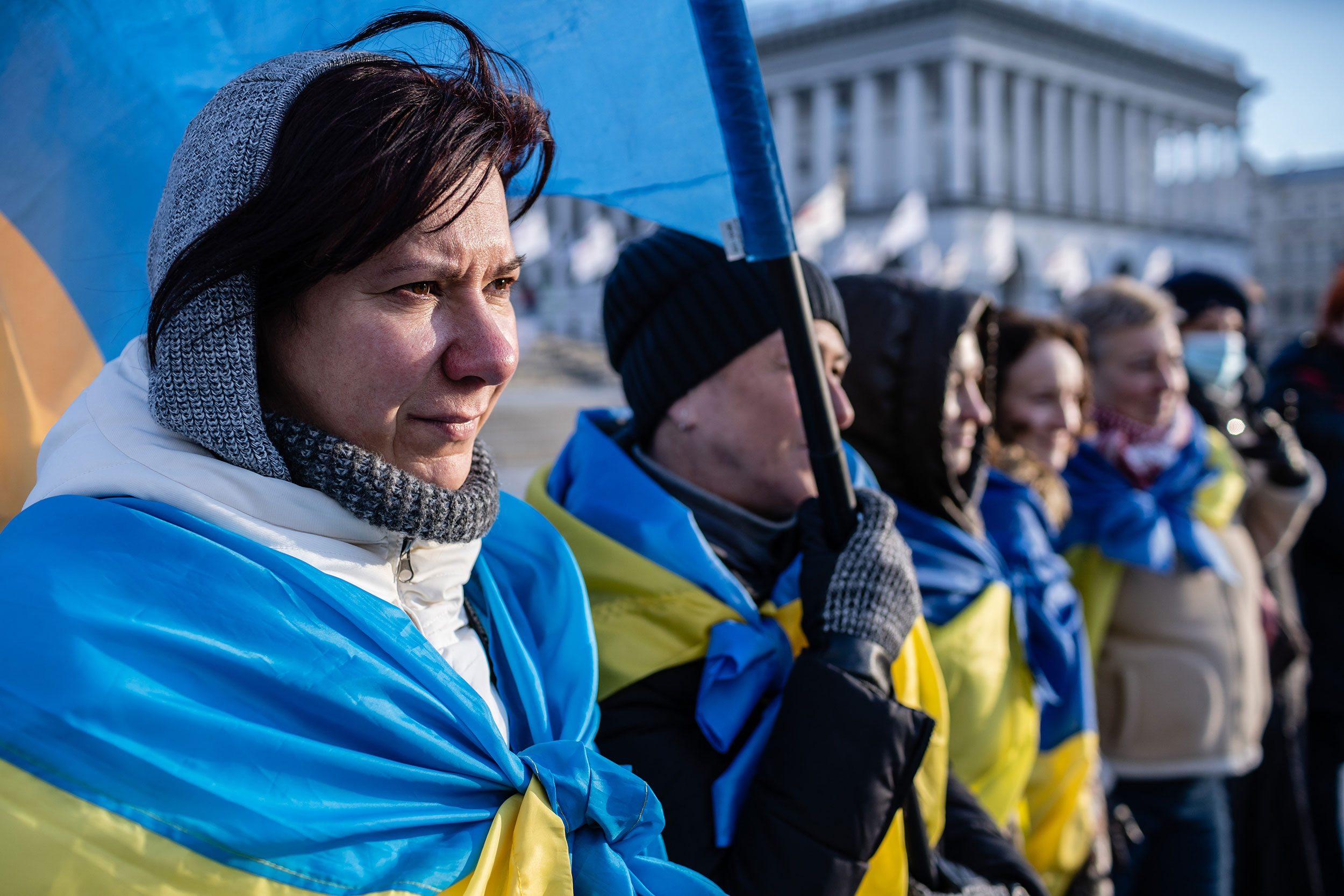 An anti-war demonstration led by the No Surrender Movement gathers in Independence Square in Kyiv, Ukraine, on February 12, 2022.