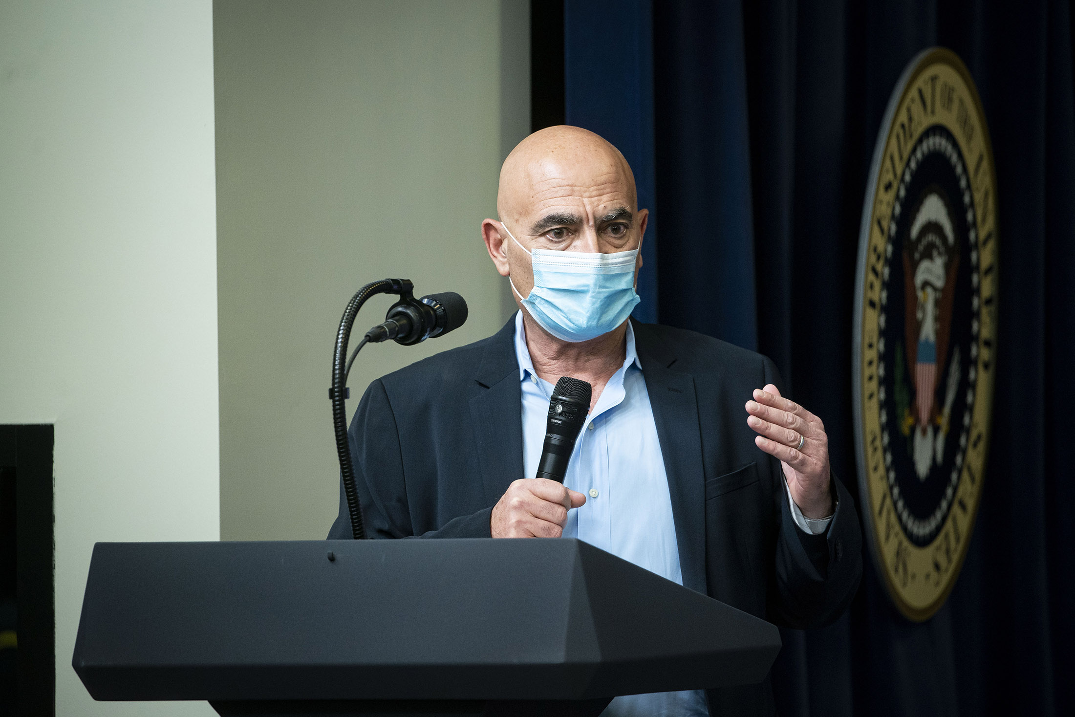 Moncef Slaoui, the chief adviser for the Defense Department's Project Warp Speed, speaks during an Operation Warp Speed vaccine summit at the White House in Washington, DC, on Tuesday, Dec. 8. 